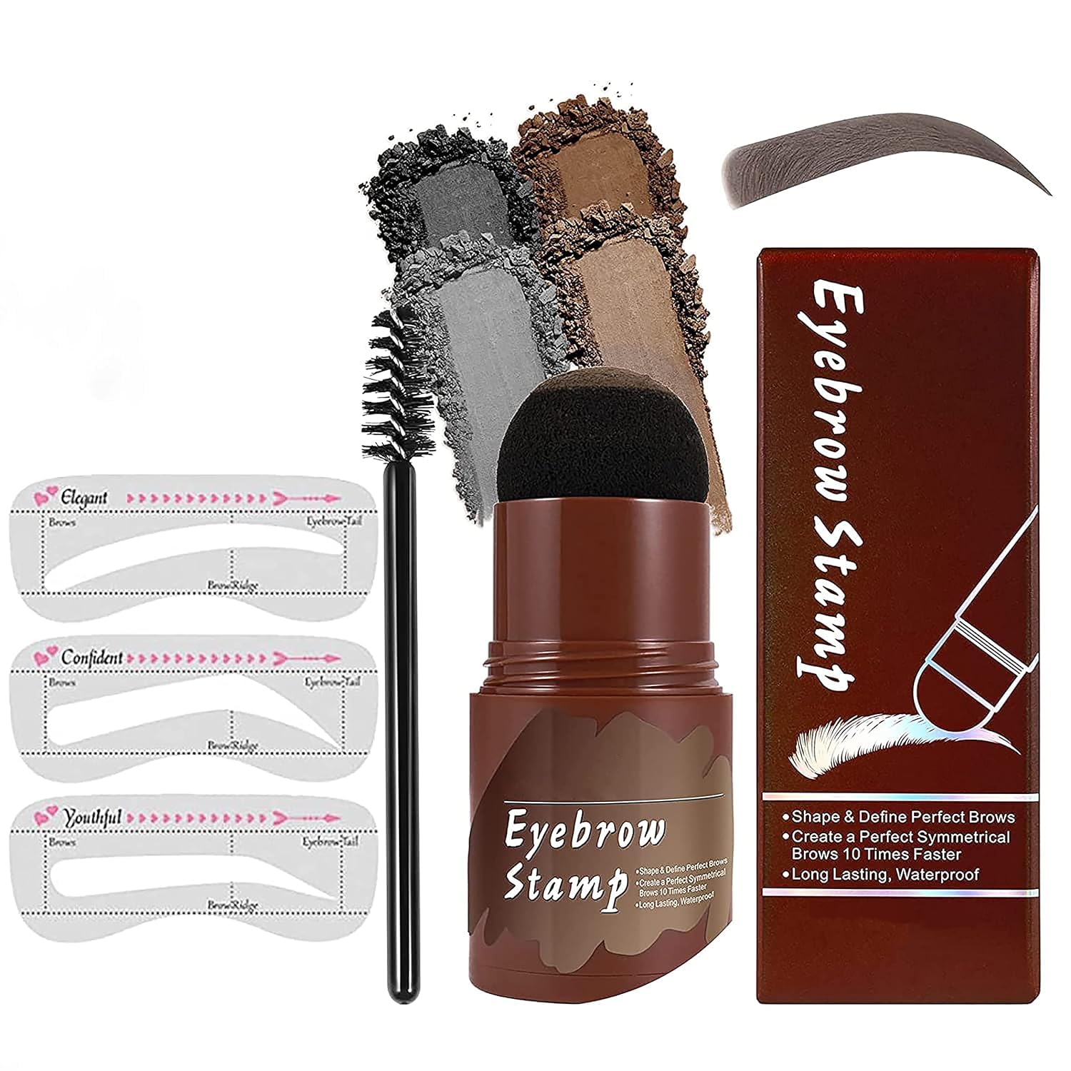 Adbeni Hairline Shadow Powder Stick - Eyebrow & Hair Powder for Natural Look, Brown (1 Pack) | Includes Eyebrow Stencil | Perfect for Daily Makeup & Touch-Ups