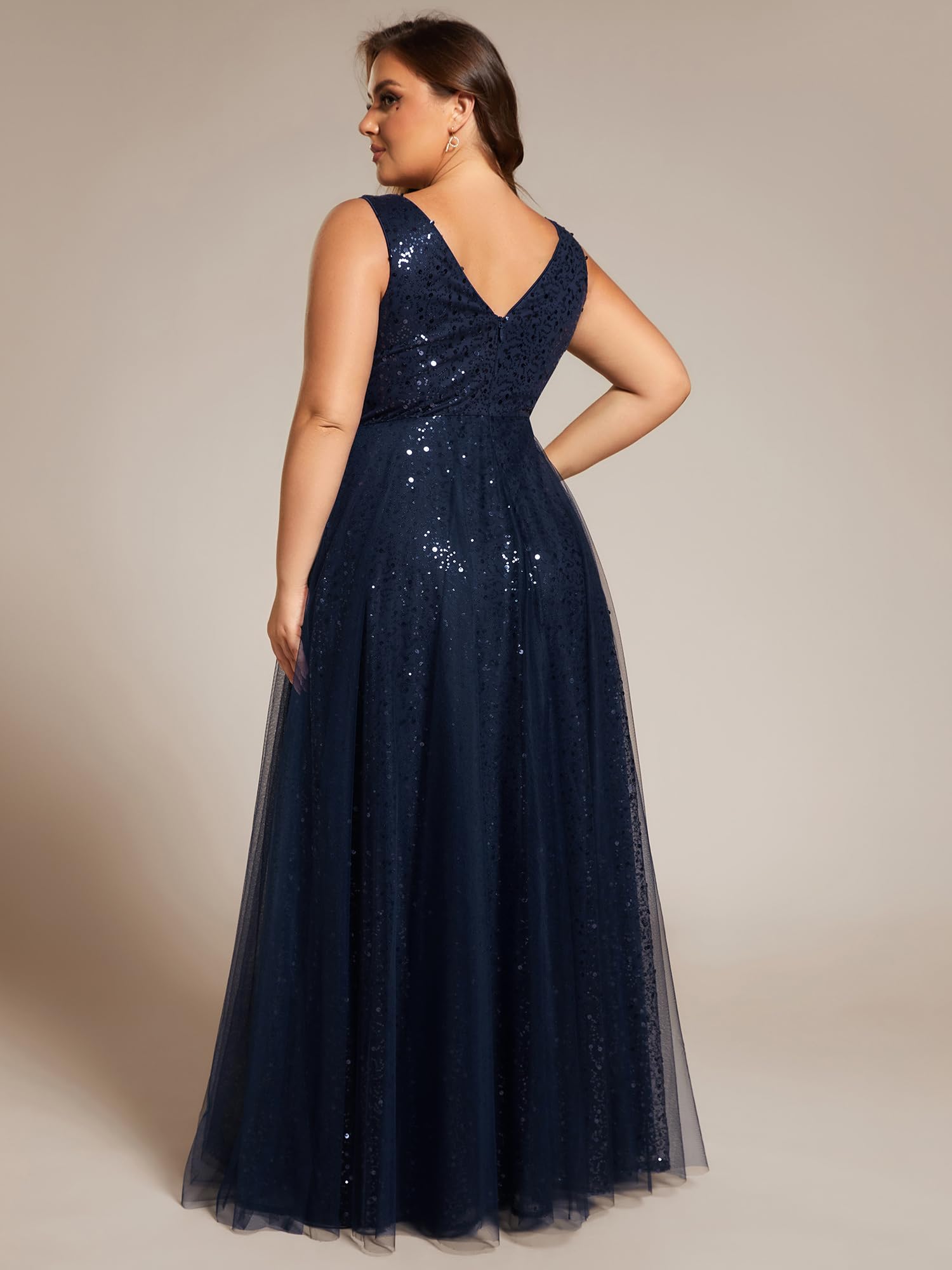 Ever-Pretty Plus Size Sparkle V-Neck A-Line Sleeveless Sequin Prom Dress Ball Gown for Curvy Women 02163-DA | Formal Evening Gown for Homecoming, Wedding Guest, Pageant & Special Occasions