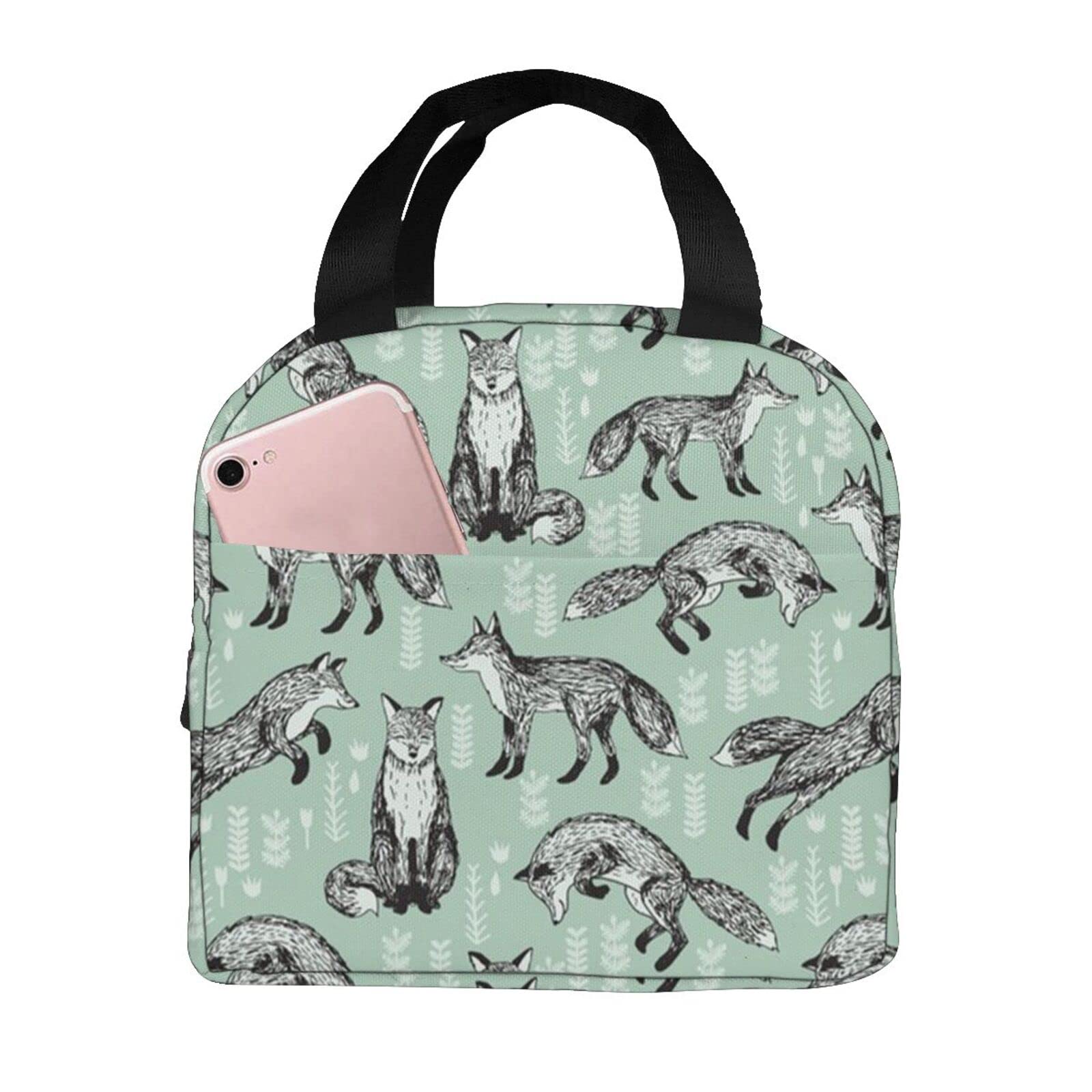 NA Fox Mint Green Woodland Insulated Lunch Box - Reusable Meal Bag & Snack Container for Men, Women, Kids - Perfect for Work, School, Travel, Picnic & Outdoor Activities