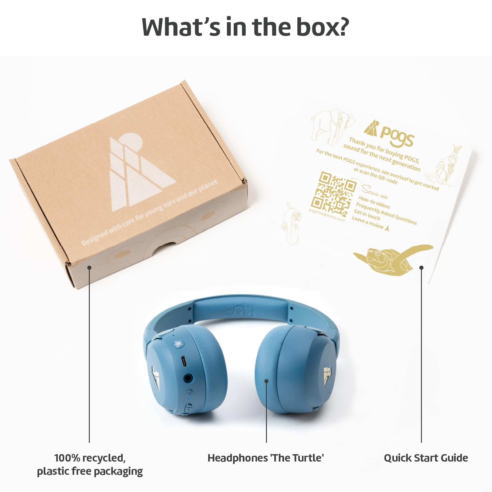 POGS Wireless Over-Ear Noise Cancelling Headphones with 85dB Volume Limit - Adjustable, Durable Design with Built-in Mic & Music Sharing - Turtle Blue | Perfect for Travel, Work & Gaming
