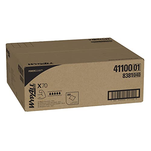 WypAll Power Clean X70 Medium Duty Wipes (41100) - 300 Sheets per Box, Durable & Long-Lasting White Cleaning Cloths for Industrial & Workshop Use - Perfect for Automotive, Machinery & Heavy-Duty Surface Cleaning