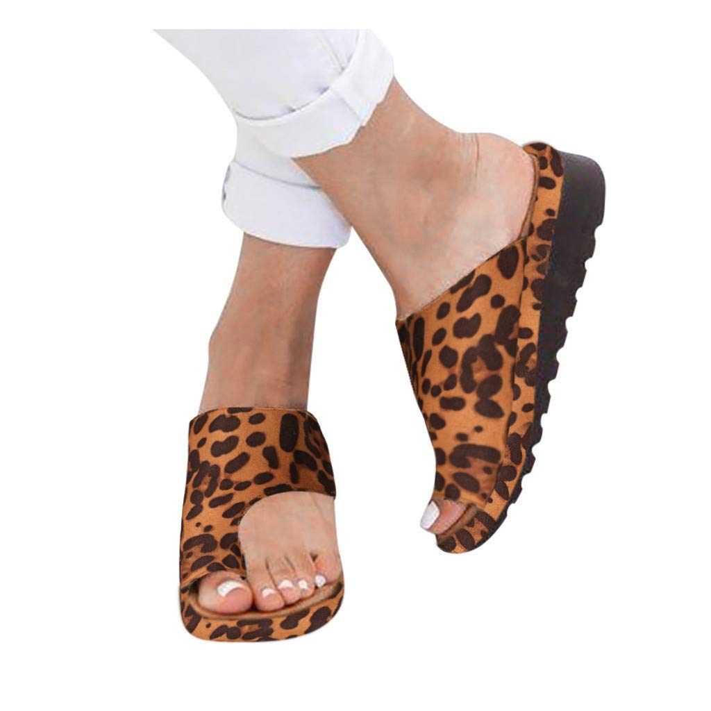 **Women's Orthopedic Sandals - Comfy Platform Flat Sole PU Leather Slides for Bunions | Soft Ring Flip Flops & Casual Slippers | Perfect for Home, Office & Travel**