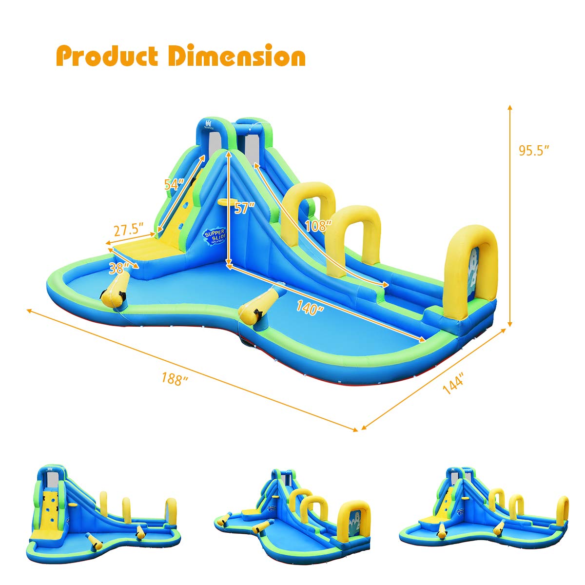 **HONEY JOY 5-in-1 Inflatable Water Slide Park with Water Cannons & Long Slide - Indoor/Outdoor Bouncy Castle for Kids & Adults - Backyard Summer Fun (Includes 750W Blower)**    **Perfect for:** Backyard parties, summer gatherings, family fun, kids' birthdays, and outdoor water play.