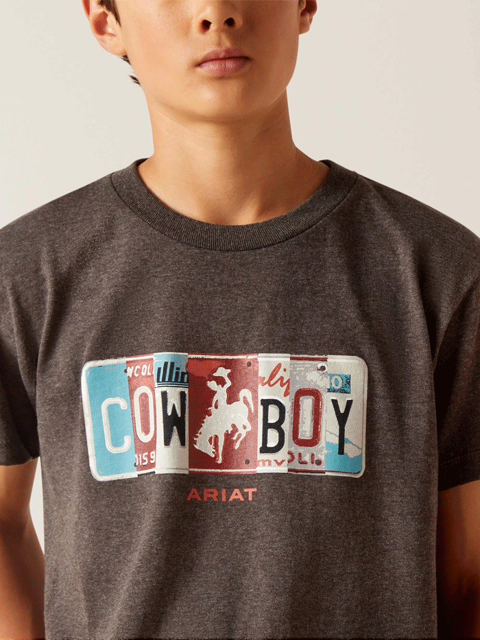 Ariat 10047911 Kids' Cowboy T-Shirt - Charcoal Heather Western Style Shirt for Boys & Girls | Perfect for Rodeo, Ranch, and Western Theme Parties