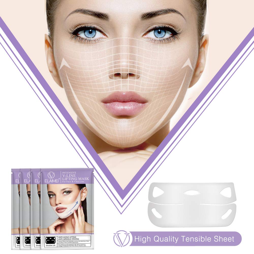 Double Chin Reducer & V-Line Lifting Mask - Silicone Firming Patches for Chin Contour, Overnight Moisturizing Treatment (4 in 1) | Perfect for Nighttime Skincare & Facial Slimming Routine