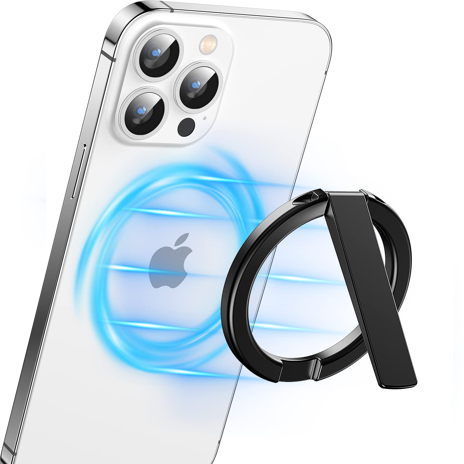 Magnetic Phone Kickstand for iPhone 12/13/14 Series - Removable Metal Phone Holder with Magsafe Compatibility & Adjustable Viewing Angles - Mystic Black - Perfect for Hands-Free Viewing, Video Calls, and Desktop Streaming