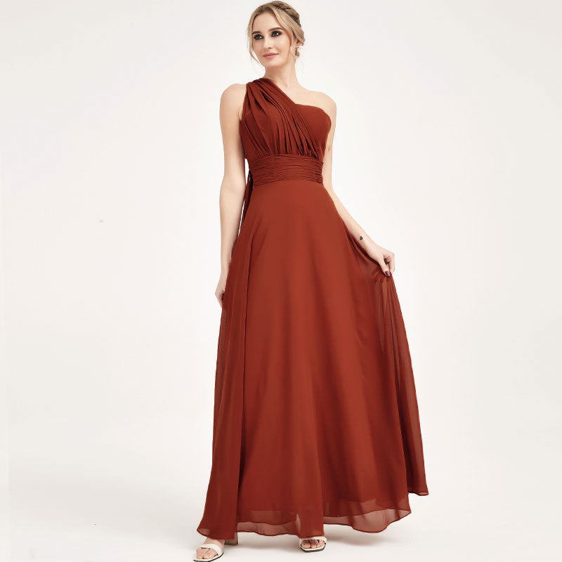 Elegant Convertible Chiffon Bridesmaid Dress - Wrap Style Rusty Red Maxi Gown for Weddings, Parties & Special Occasions