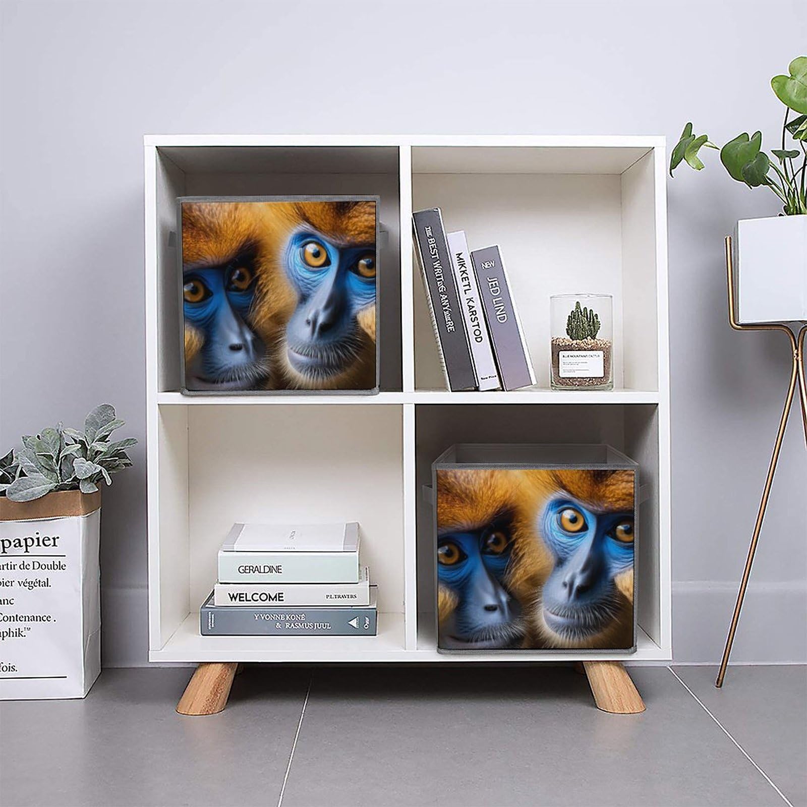 Golden Monkey Face Foldable Storage Cubes - 6 Pack Fabric Organizer Bins with Handles for Closet, Nursery, Office & Home Organization | Space-Saving Storage Solution