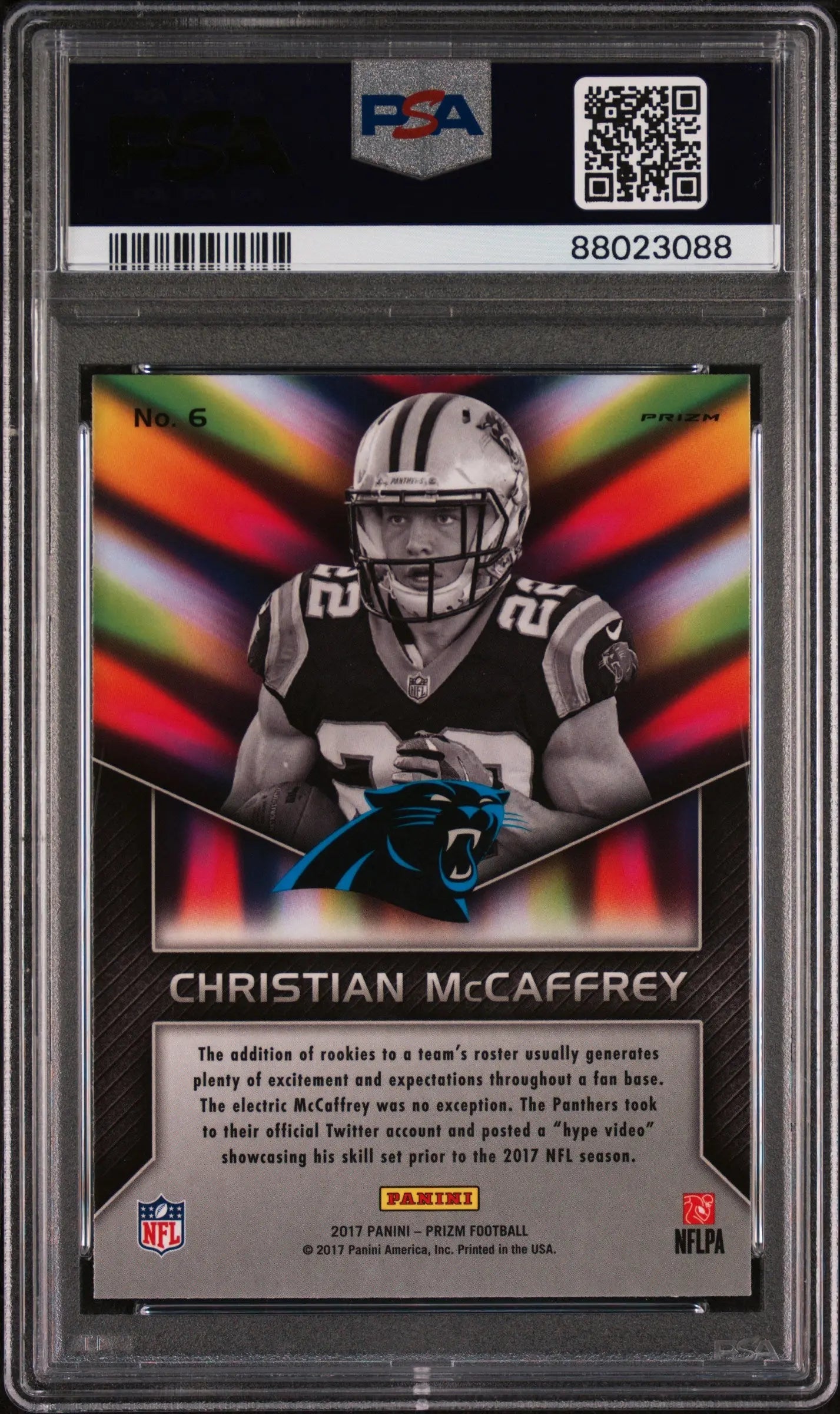 2017 Panini Prizm Instant Impact Christian McCaffrey #6 PSA 10 Graded Football Card - Perfect for Collectors, Sports Memorabilia & Investment