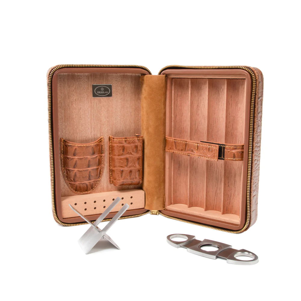 Brouk & Co Cain Croco Cigar Travel Case - Premium Leather Cigar Holder for Men, Humidor Cigar Tube for Travel & Storage - Perfect for Business Trips, Gifts & Outdoor Adventures