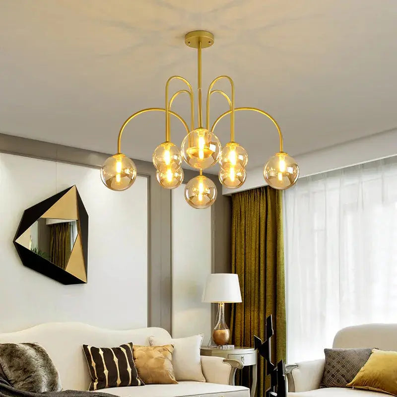 8-Light LED Glass Ball Chandelier in Black/Gold - Modern Crystal Ceiling Light Fixture for Dining Room, Living Room & Bedroom