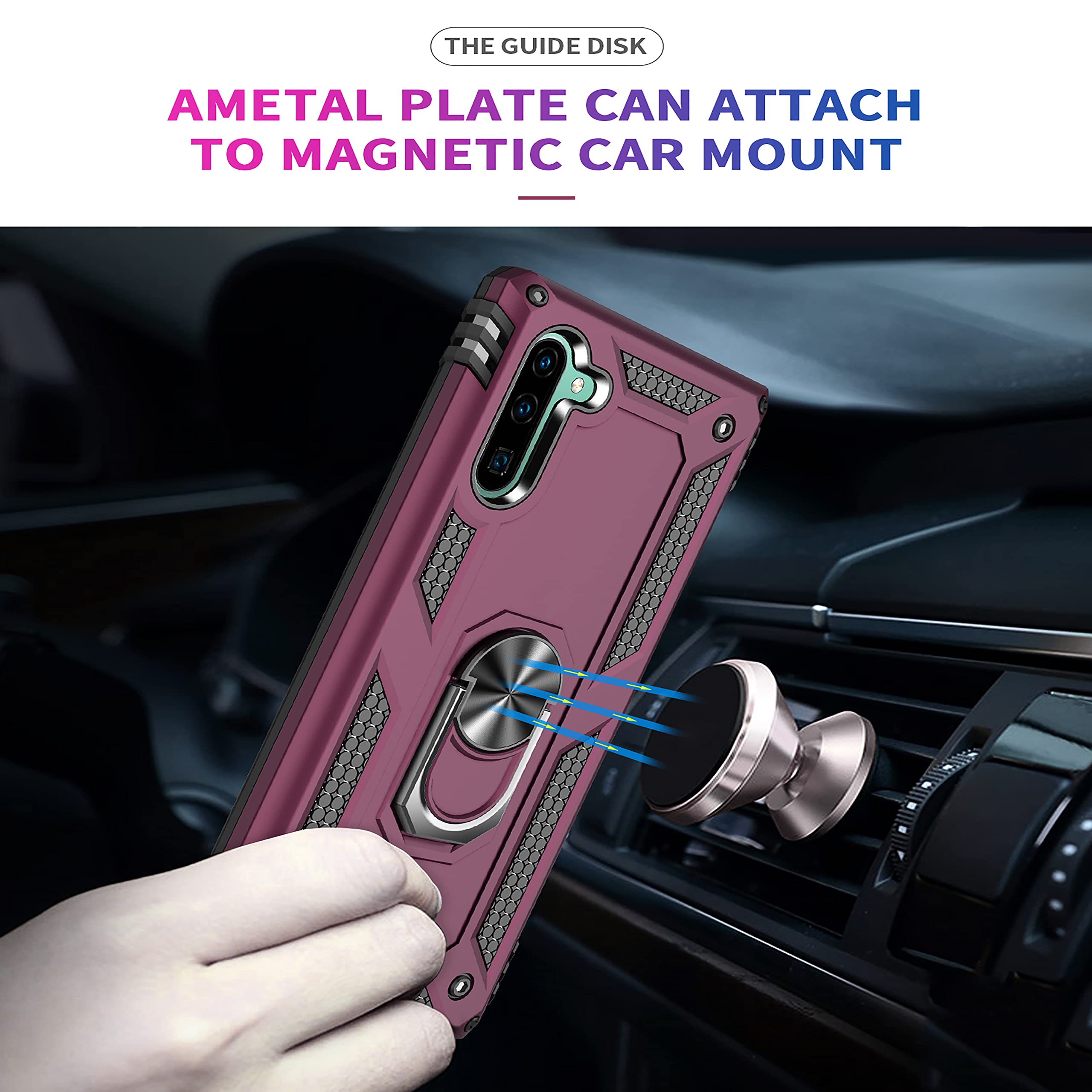 Galaxy Note 10 Case with [2 Pack] 3D Curved Tempered Glass Screen Protector & Magnetic Car Mount Holder - Wine Red - Perfect for Driving, Work, and Daily Protection