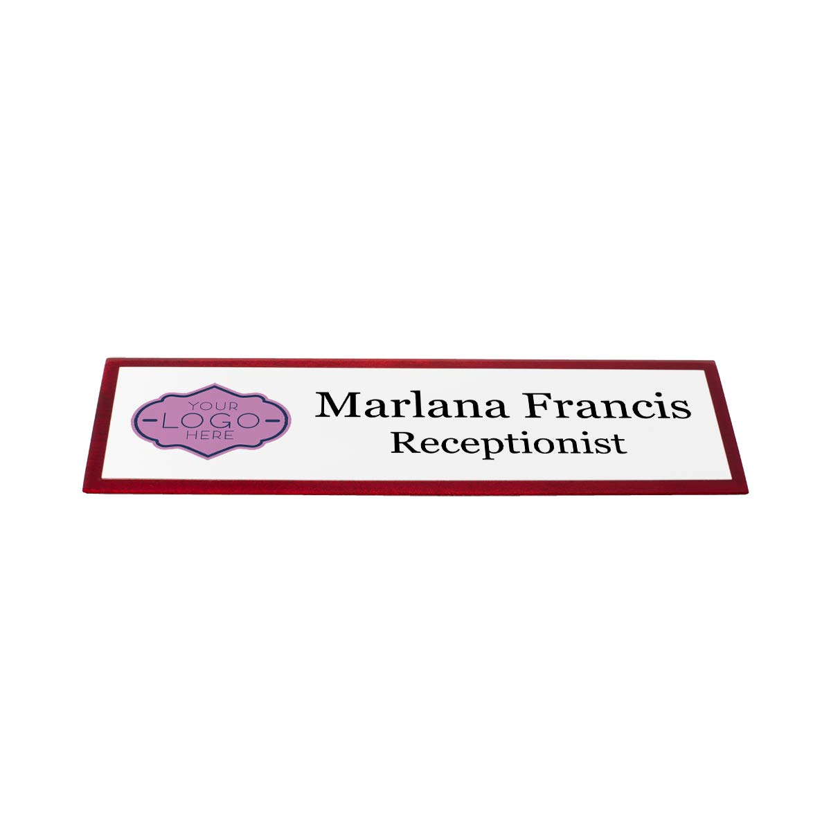 Rosewood Desk Wedge Name Plate - 8x2 Inches, White - Elegant Office Name Sign for Desks, Reception, and Professional Workspaces