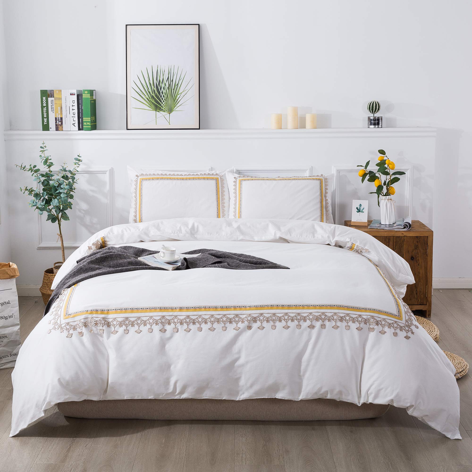 Softta Vintage Boho Lace Duvet Cover Set - 3 Piece Cal King Size, 100% Cotton Luxury Bedding with Hidden Zipper, White | Perfect for Bohemian Bedroom Decor & Guest Room Styling