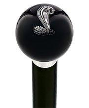 Authentic Ford Licensed Mustang Cobra Emblem Black Round Knob Cane with Custom Wood Shaft & Collar - Premium Walking Cane for Men & Women, Ideal for Outdoor Hiking, Fashion Accessory, and Mobility Support