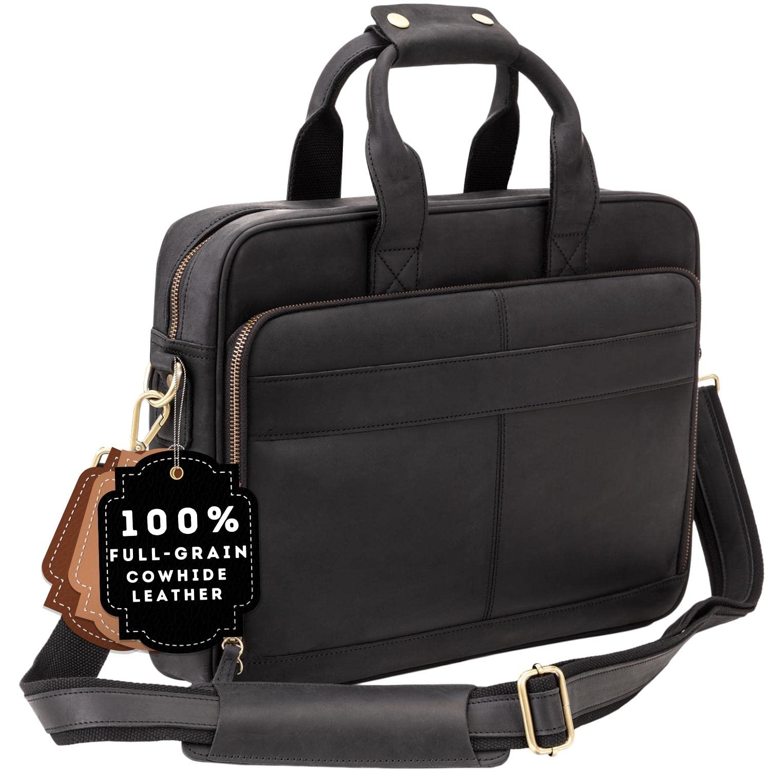 Premium Full Grain Leather Briefcase for Men - Handcrafted Professional Laptop Bag with Gift Box - Fits 15.6 Inch Laptop - Ideal for Business Travel & Office Commute