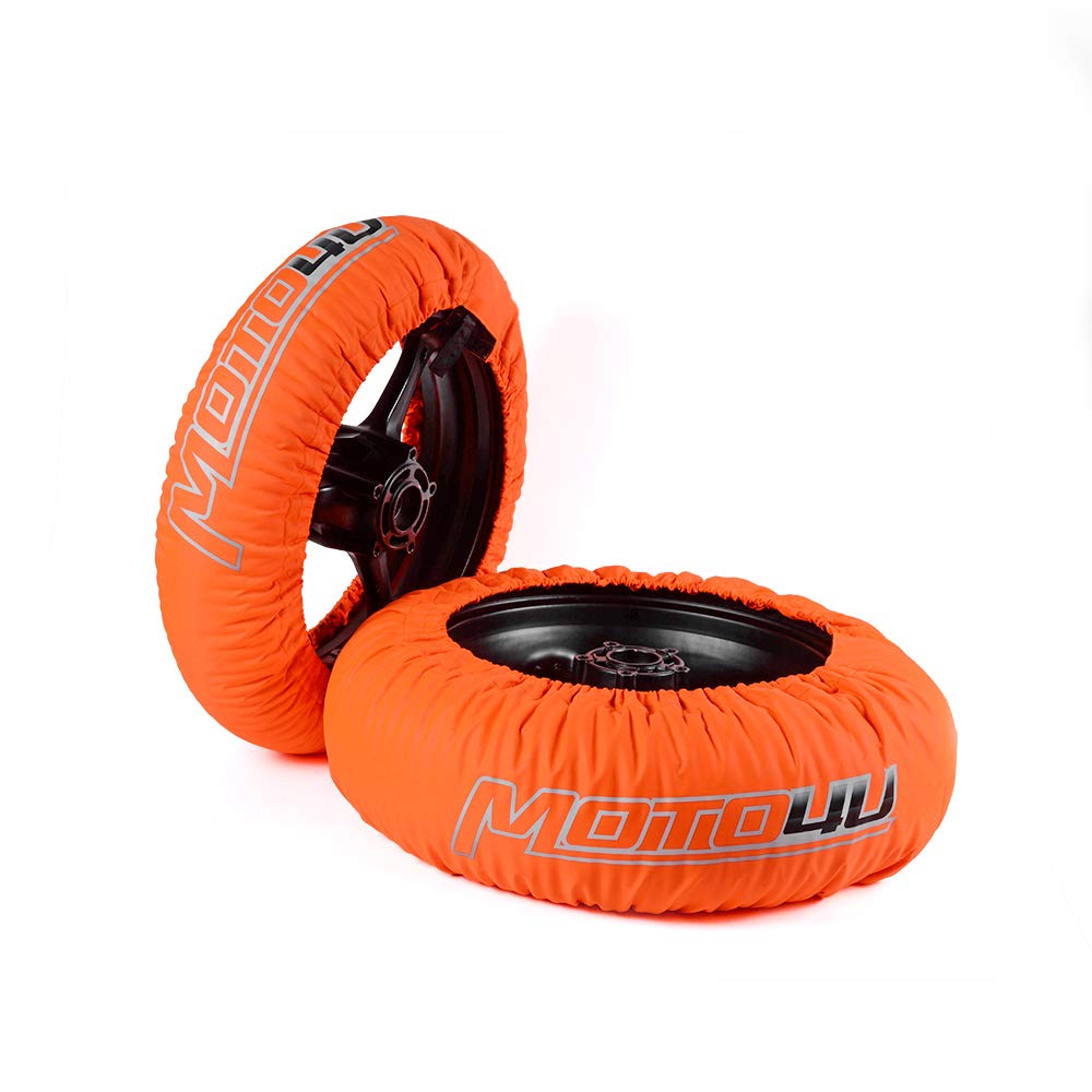 MOTO4U Racing Motorcycle Tire Warmers Set - Front 120 & Rear 180/190/200 - 110V with USA Plug - Orange Single Temperature - Perfect for Track Days, Superbike Racing & Winter Storage