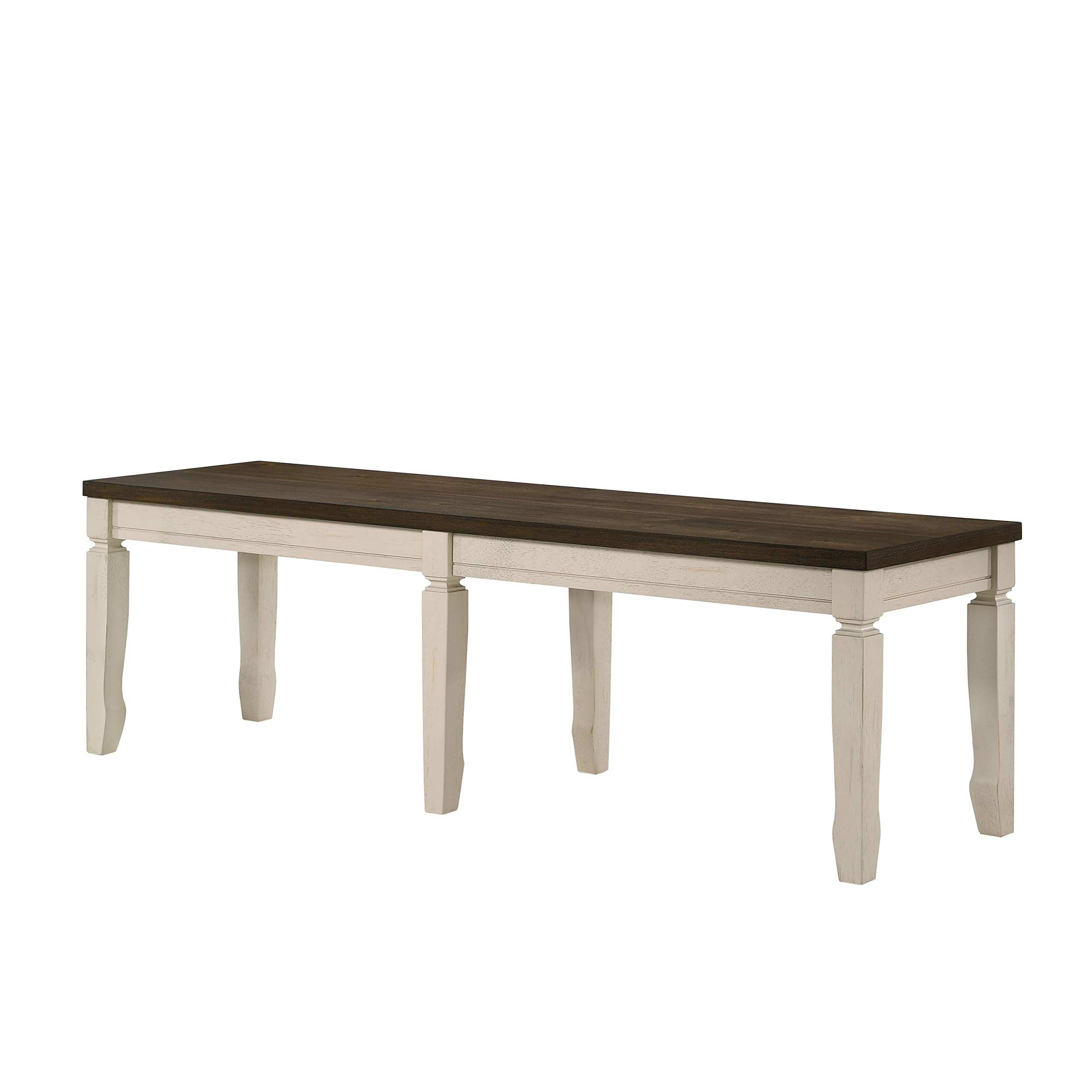 Weathered Oak and Cream Finish Brown Solid Wood Bench - Rustic Farmhouse Style for Living Room, Bedroom, or Entryway