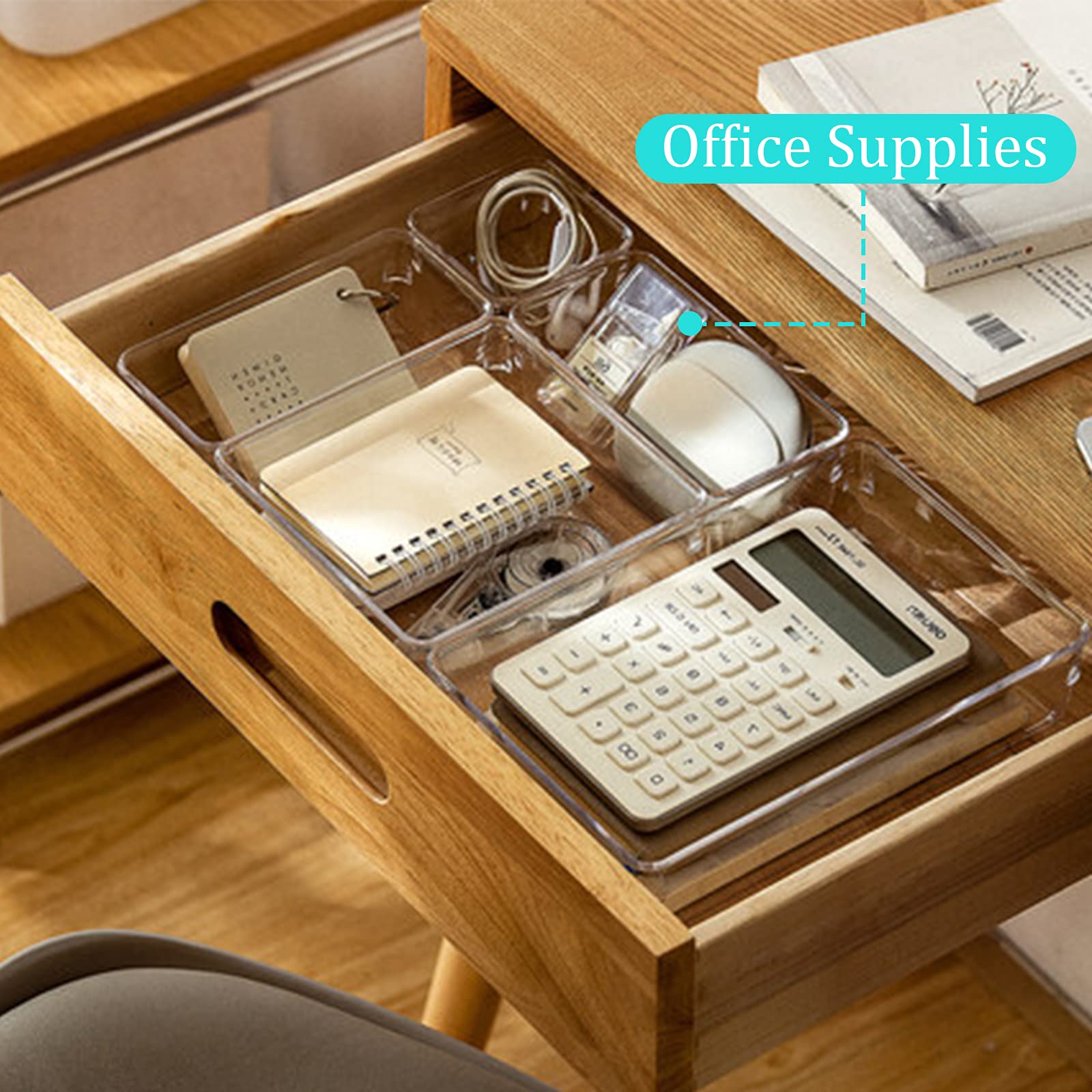 TWBEST 24-Pack Plastic Drawer Organizers - Clear Storage Bins for Makeup, Stationery, Utensils - Perfect for Bathroom, Kitchen, Office & Desk Organization (Transparent)