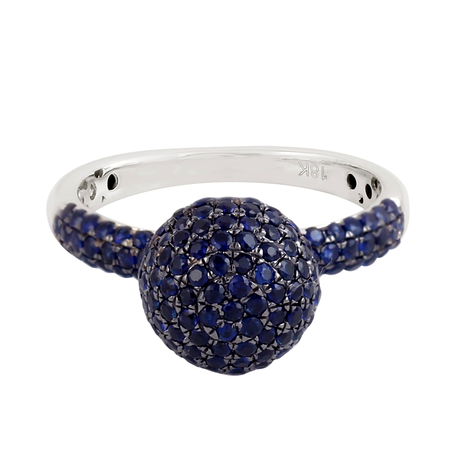 18K White Gold Blue Sapphire Gemstone Bead Ball Ring - Elegant Jewelry for Weddings, Anniversaries & Special Occasions