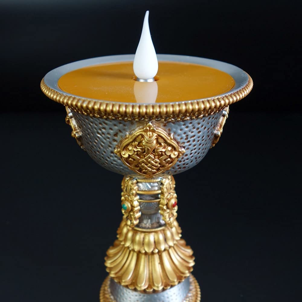 2 Pcs Tibetan LED Candle Butter Lamp - Smokeless Flameless Buddhist Electronic Candles with USB Power - Perfect for Home Decor, Meditation & Spiritual Ceremonies