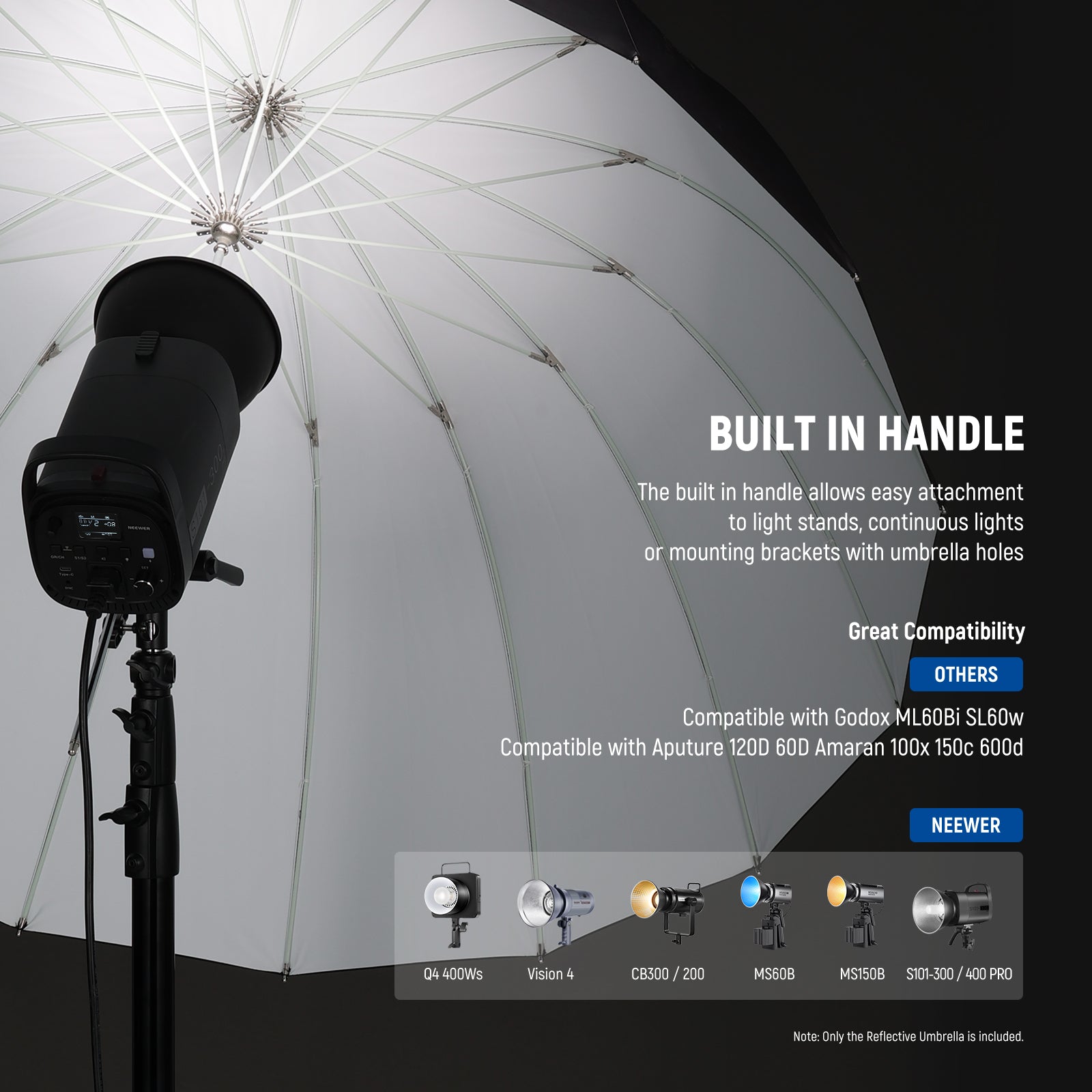 NEEWER NS1U Professional Photography Parabolic Reflective Umbrella with Diffuser - Black/White - Perfect for Studio Lighting, Portrait Photography & Product Shoots