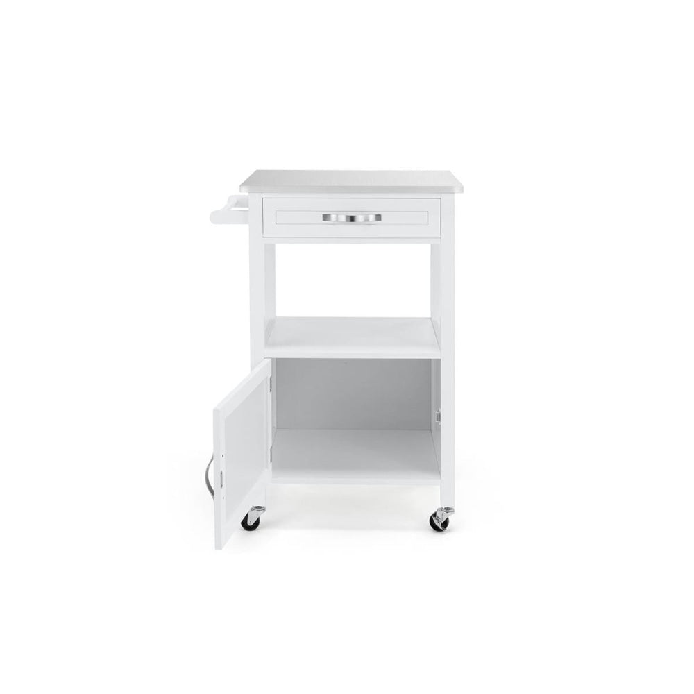 Premium Stainless Steel Top with Wooden Frame Kitchen Cart - White | Rolling Kitchen Island for Small Spaces, Dining Room & Food Prep Station