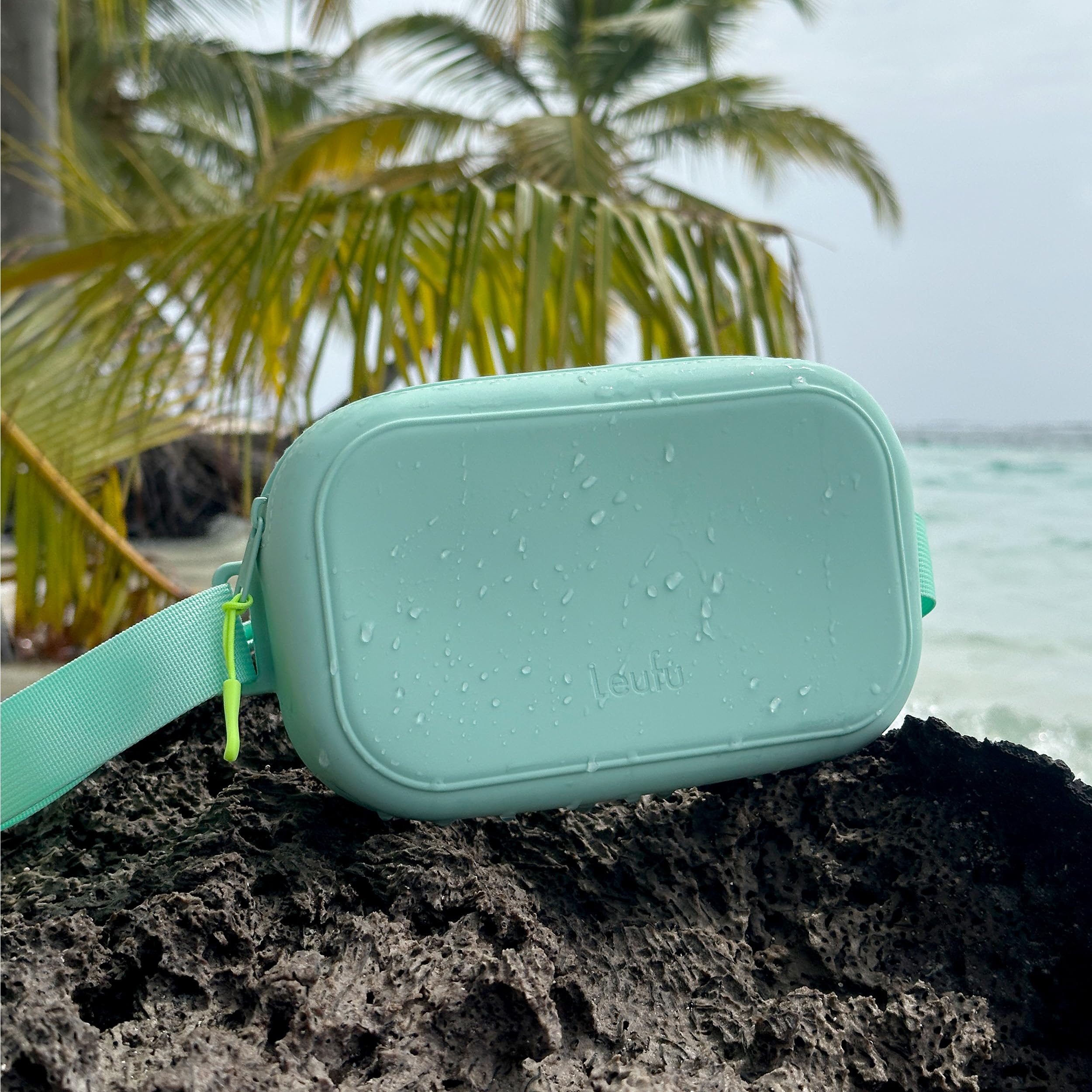Waterproof Silicone Fanny Pack - Adjustable Crossbody Waist Bag with Multiple Pockets for Phone, Wallet & Essentials | Perfect for Travel, Hiking, Concerts & Daily Use (Soft Mint Green)