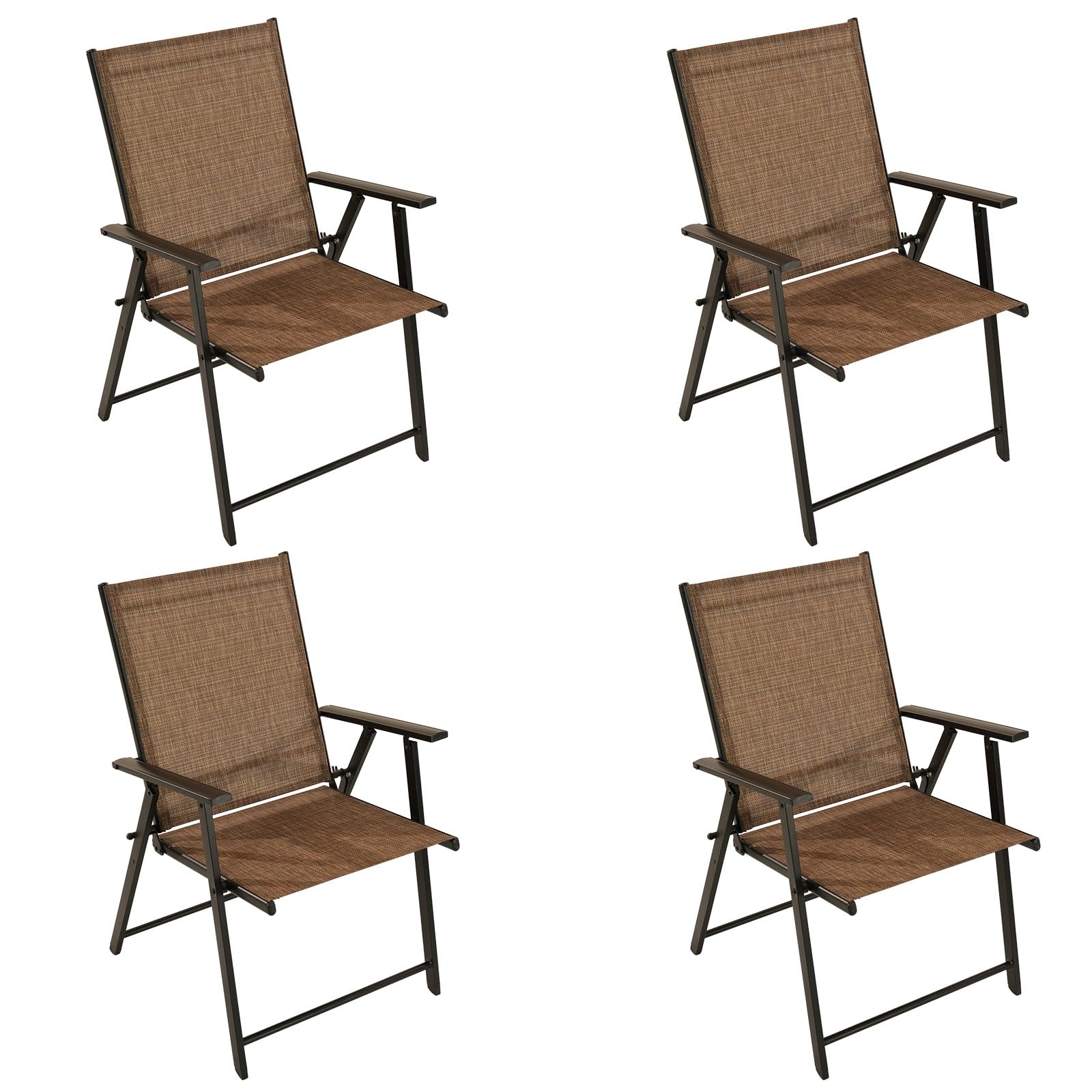 4-Pack Patio Folding Chairs - Rustproof Metal Frame Outdoor Lawn Chairs for Porch, Deck, Garden, Backyard & Camping | Portable Dining Chairs for BBQs, Picnics & Outdoor Gatherings (Brown)