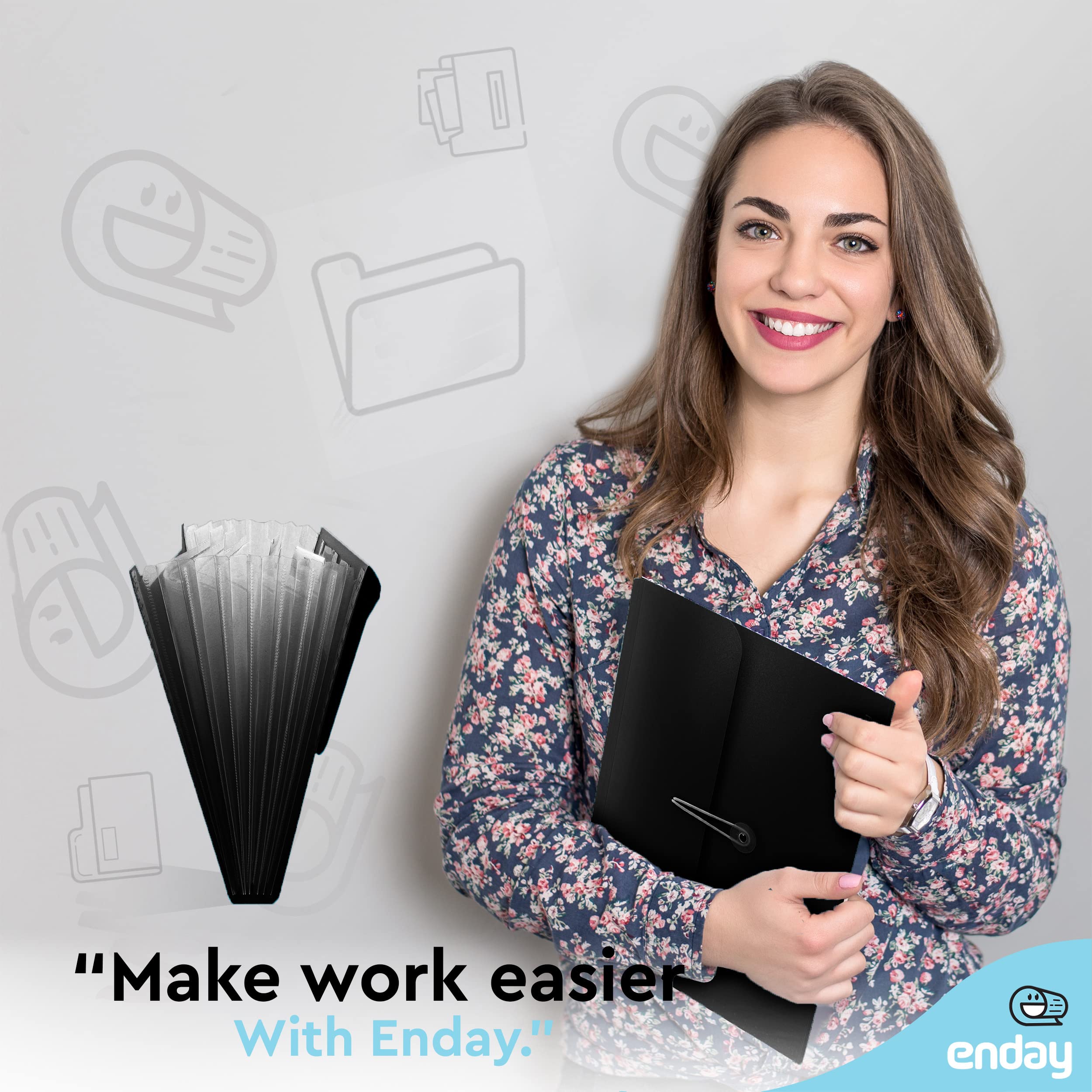 Enday 7-Pocket Accordion File Organizer - Black Plastic Expanding Folder with Labels for A4 Letter Paper, Portable Desktop Document Storage | Office, School, Home Use