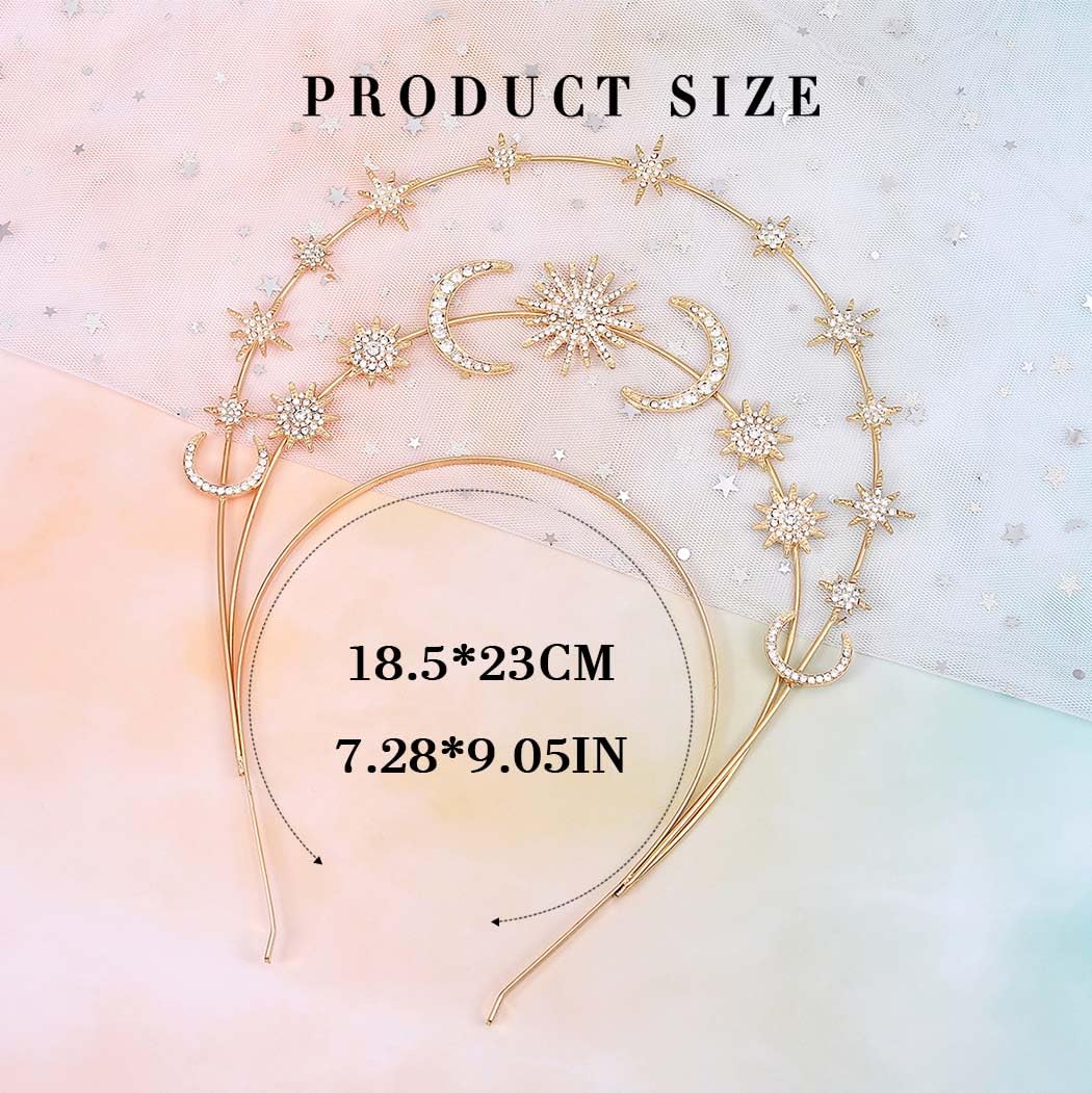 Zoestar Halo Crown Headband - Sparkly Rhinestone Crystal Hair Tiara for Women & Girls - Gold Wedding Party Hair Accessories - Perfect for Bridal, Prom, Cosplay & Special Occasions