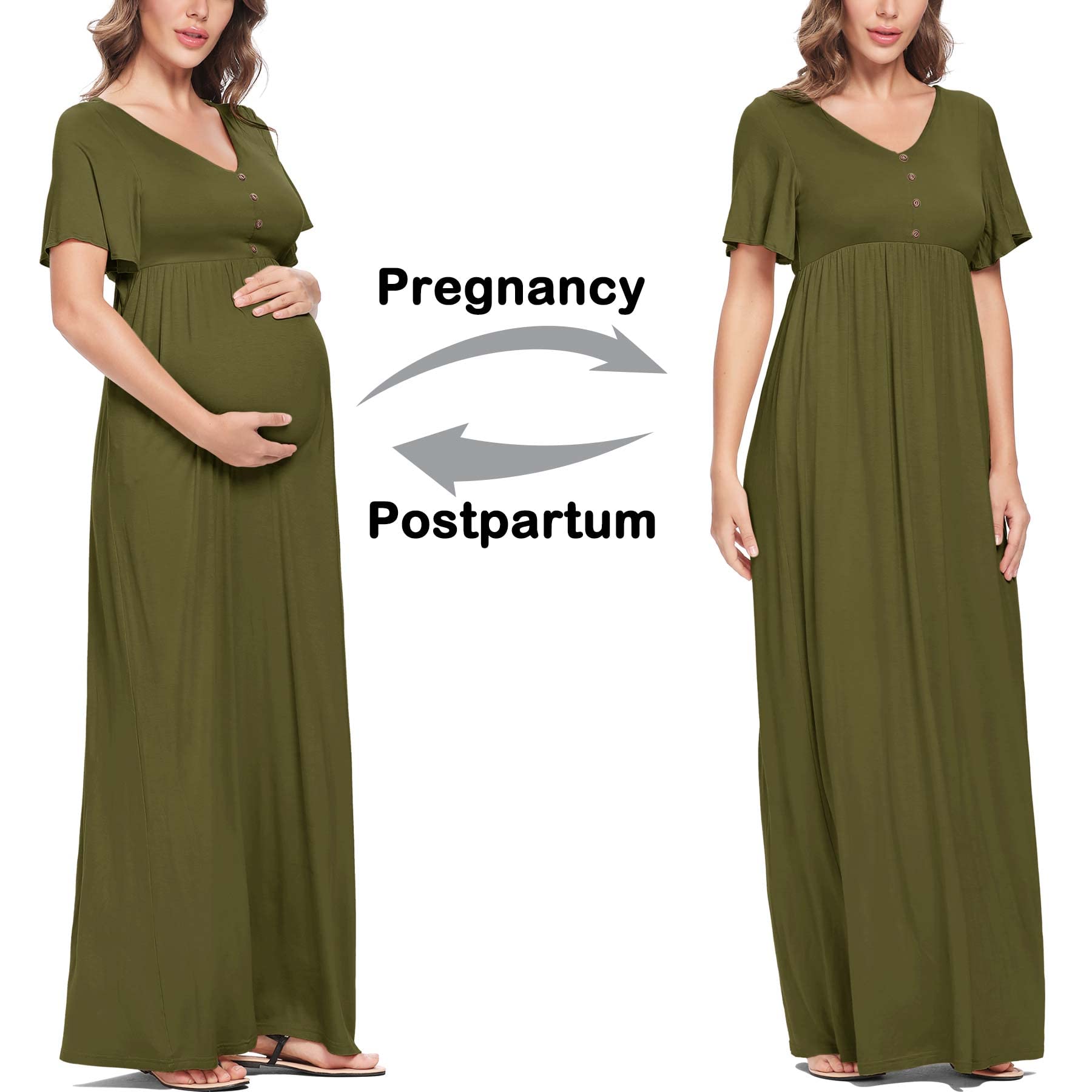 Peauty Summer Maternity Dresses for Women - Flowy Photoshoot & Baby Shower Dress with Decorative Buttons | Comfortable Pregnancy Outfit for Beach, Party & Special Occasions
