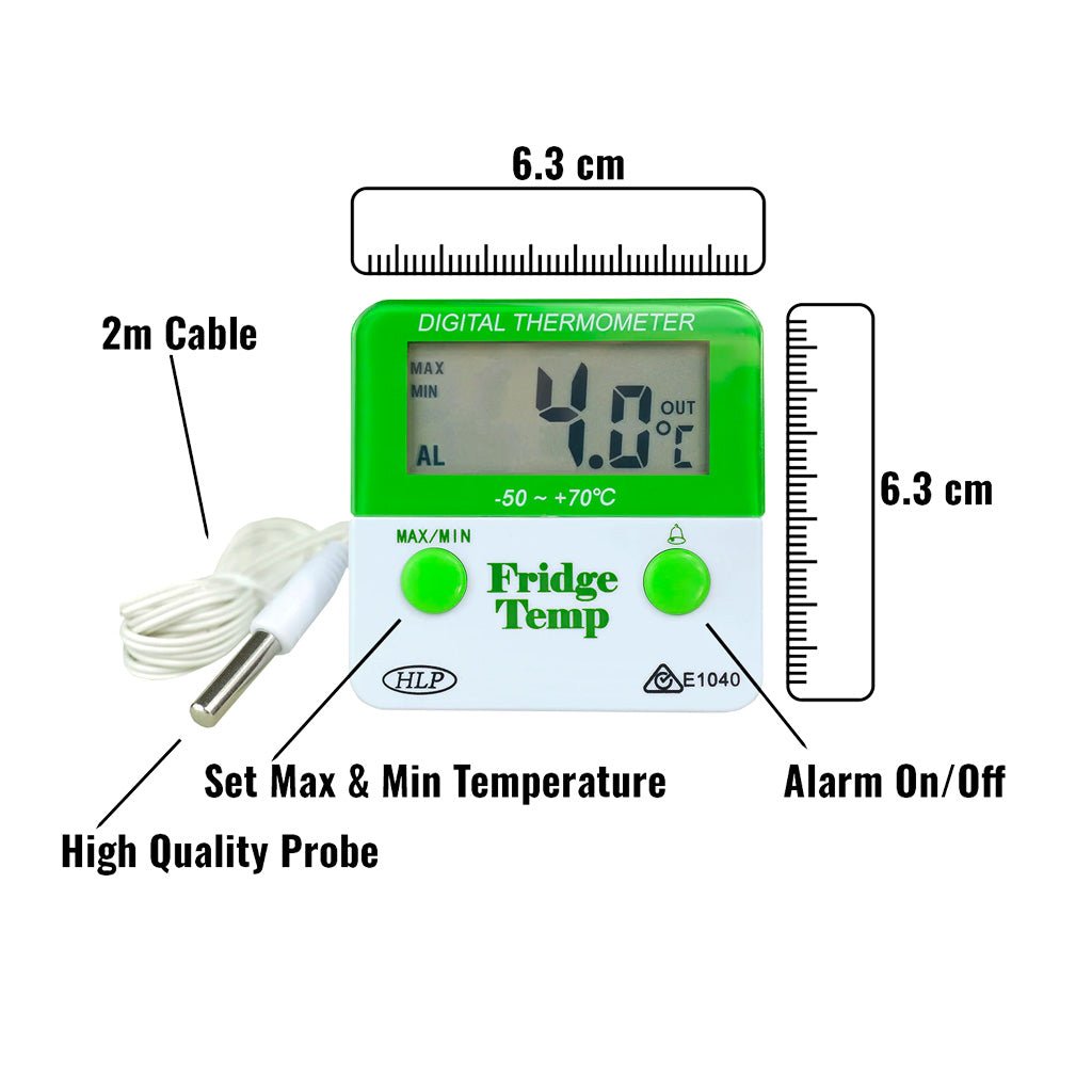 HLP Digital Fridge Freezer Thermometer - Wireless Refrigerator Temperature Monitor with Alarm, Large LCD Display - Perfect for Home Kitchen, Restaurant & Food Storage Safety