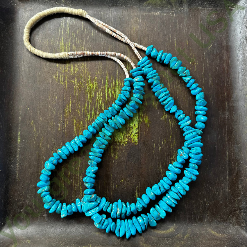 Vintage Blue Nugget Turquoise & White Heishi Bead Necklace - Handmade Boho Jewelry for Women, Southwest Style Beaded Choker | Perfect for Festivals, Weddings & Boho Fashion