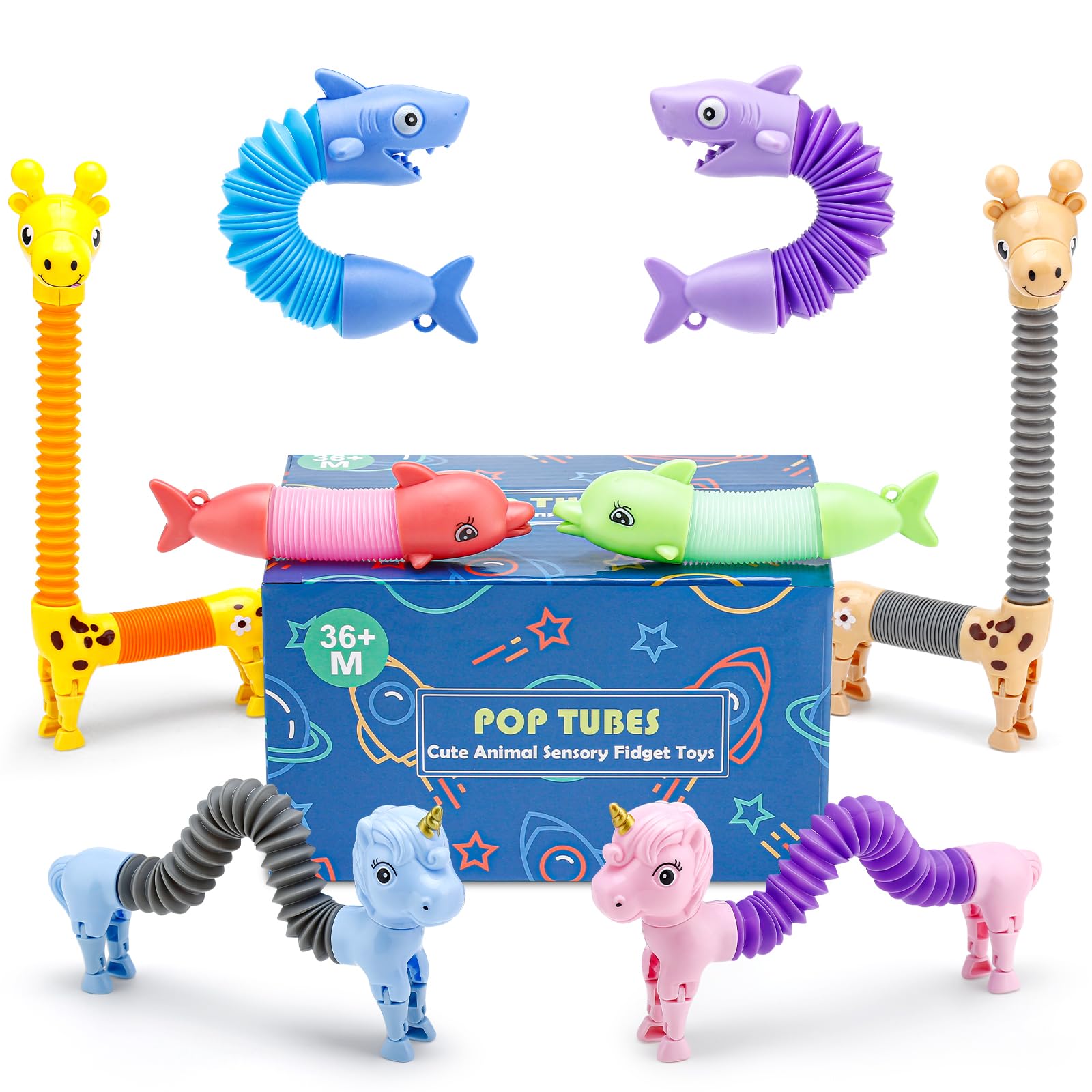 8Pcs Animal Pop Tubes Fidget Toys for Kids 3-8 - Sensory Toys, Autism Stress Relief, Easter Basket Stuffers, Party Favors & Classroom Prizes - Fun Birthday Gifts & Piñata Fillers for Toddlers and Preschoolers - Perfect for Home, School and Travel Use