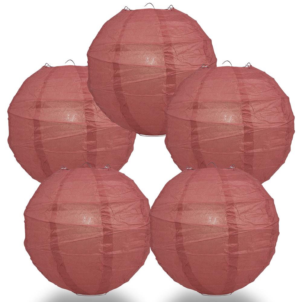 5 Pack 12 Inch Marasala/Burgundy Wine Free Style Ribbing Hanging Paper Lanterns - Perfect for Wedding Decor, Party Lighting, and Home Decoration