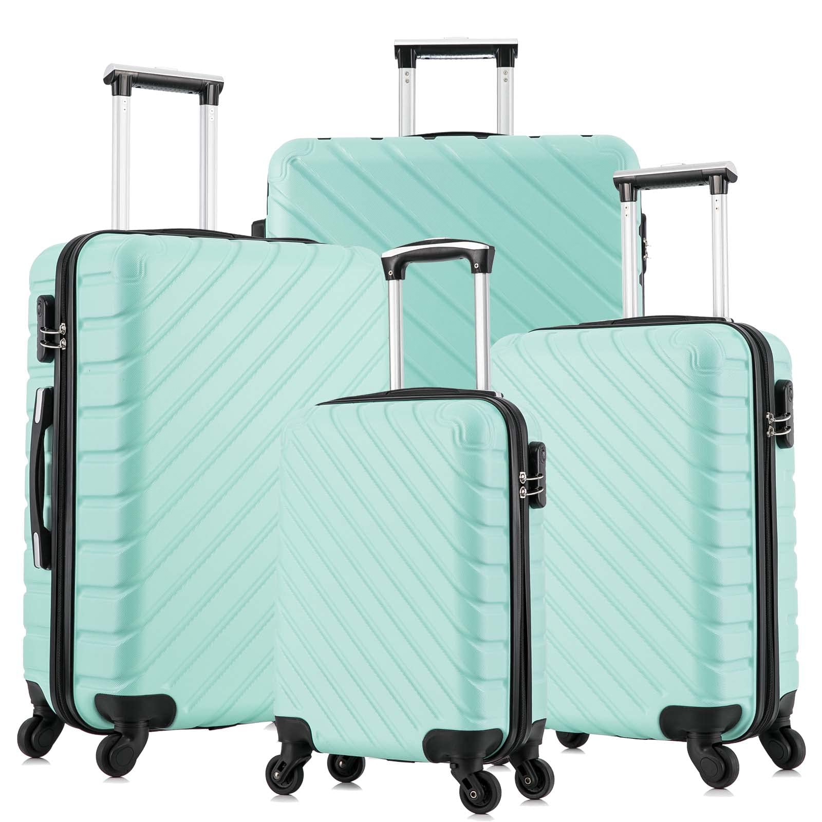 4-Piece Spinner Wheel Luggage Set with Carry-On, Free Covers & Hangers - 18-28 Inch Light Green Suitcases for Travel, Business Trips & Family Vacations
