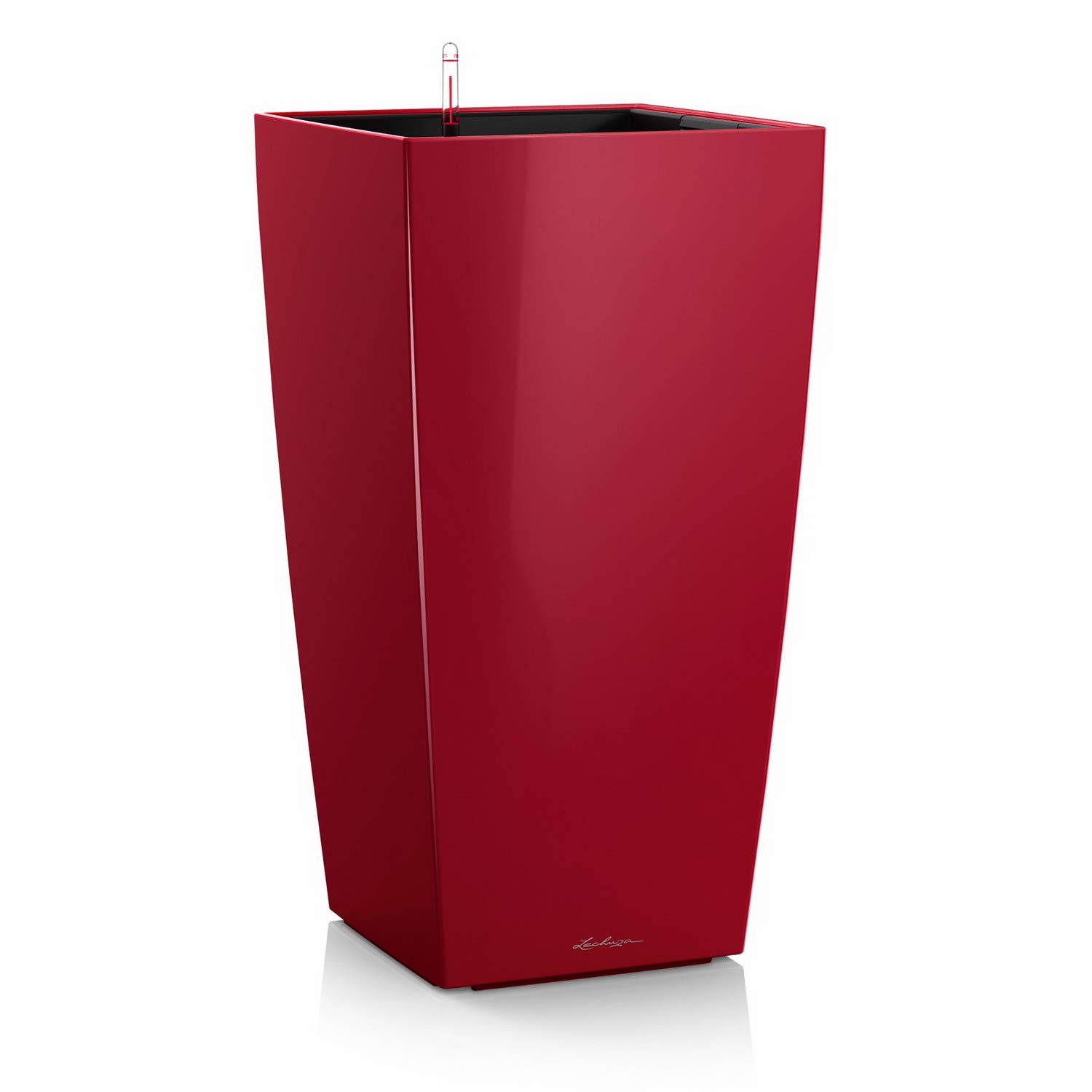 Lechuza CUBICO Premium 40 Self-Watering Plant Pot - Scarlet Red High Gloss (Model 18193) | Indoor Flower Pots for Home & Office Decor | Perfect for Living Room, Balcony & Garden