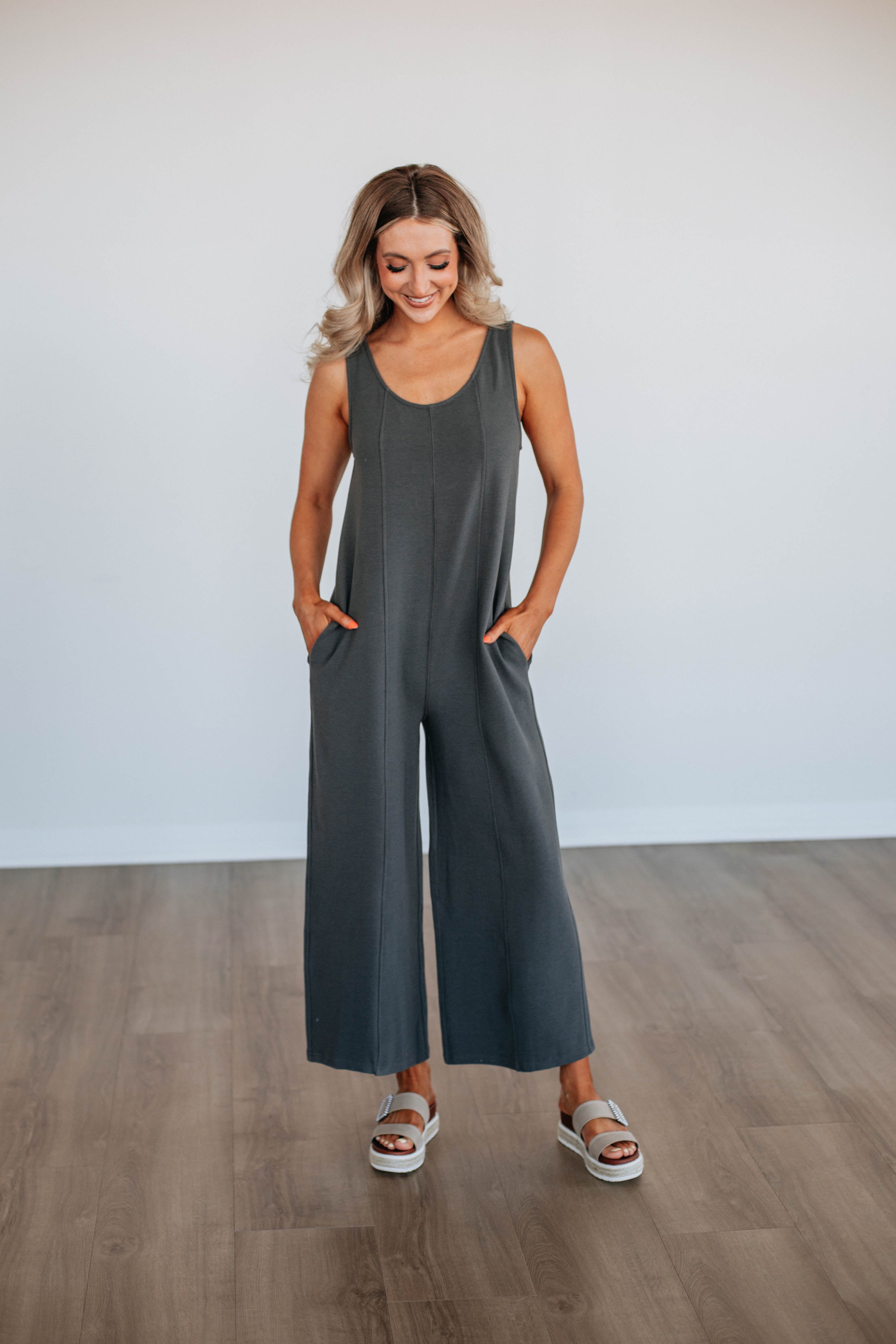 Maebyn Women's Casual Jumpsuit - Charcoal Gray One Piece Romper for Everyday Wear | Office, Date Night & Weekend Outfits
