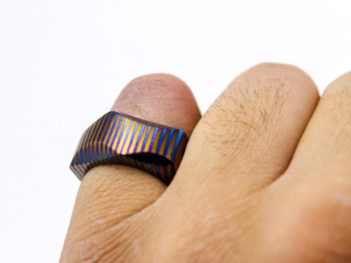 Handmade Damascus Steel Titanium Ring - Custom Comfort Fit Men's Wedding Band, Unisex Engagement Ring, Modern Statement Jewelry for Men - Perfect for Weddings, Anniversaries, and Everyday Wear