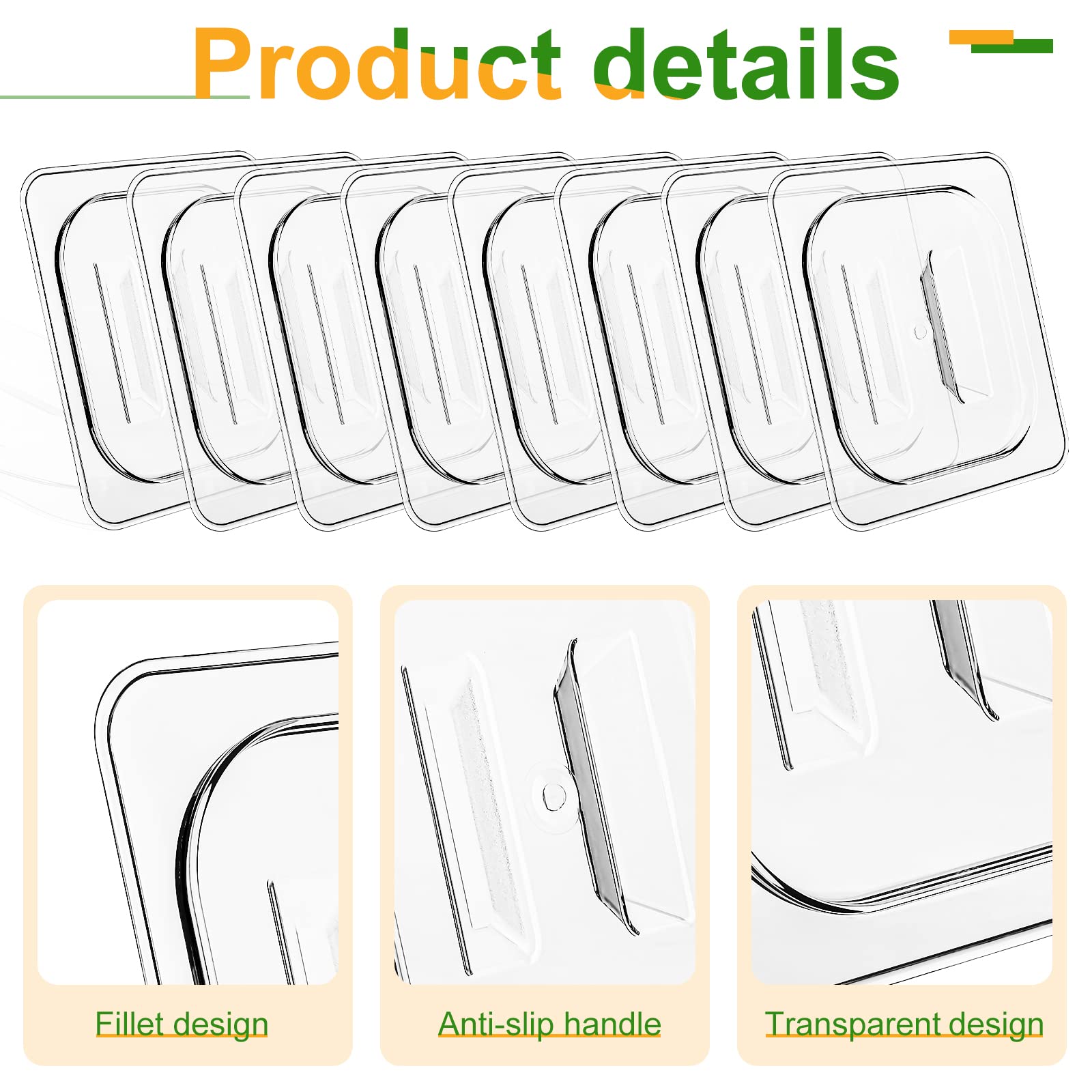 8 Pcs Clear Polycarbonate 1/6 Size Hotel Pan Lids with Handle - 6.9”x 6.3” Commercial Food Storage Covers for Restaurants, Catering & Buffets - Durable Steam Table Pan Lids for Food Warmers, Banquet Service & Kitchen Organization