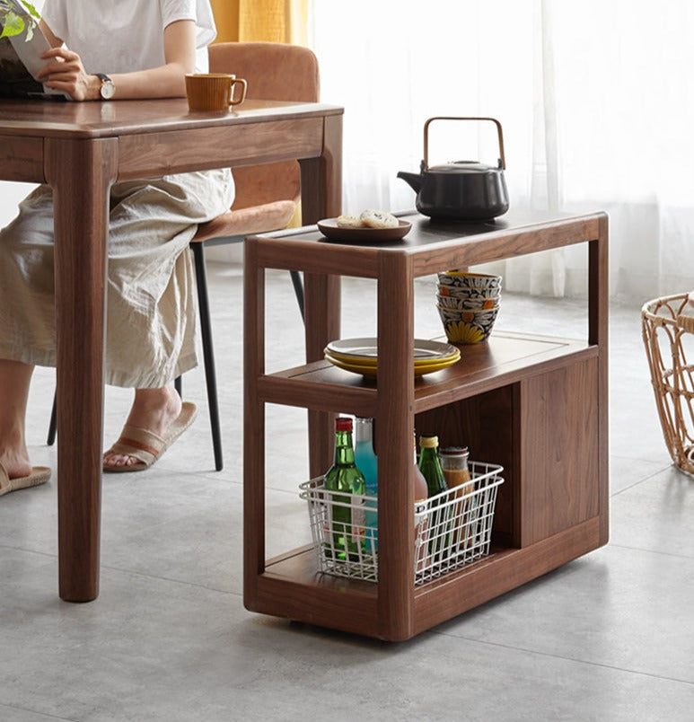 Solid Black Walnut Wood Side Table with Natural Slate Top - Perfect for Living Room, Bedroom, or Office Decor
