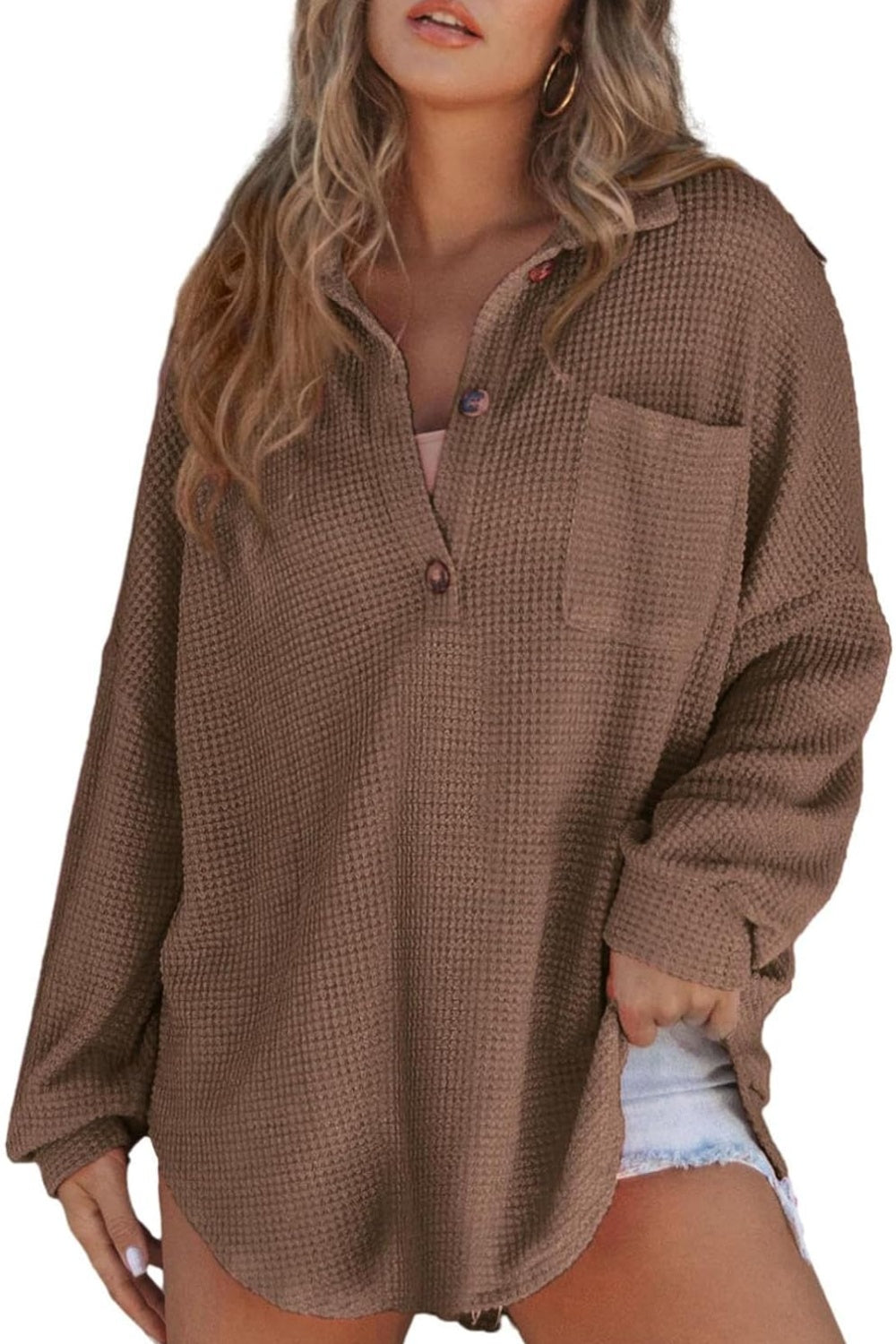 Half Button Long Sleeve Sweatshirt for Women - Comfortable Pullover Top with Button Detail - Casual Fall Winter Fashion for Outfits, Layering & Daily Wear