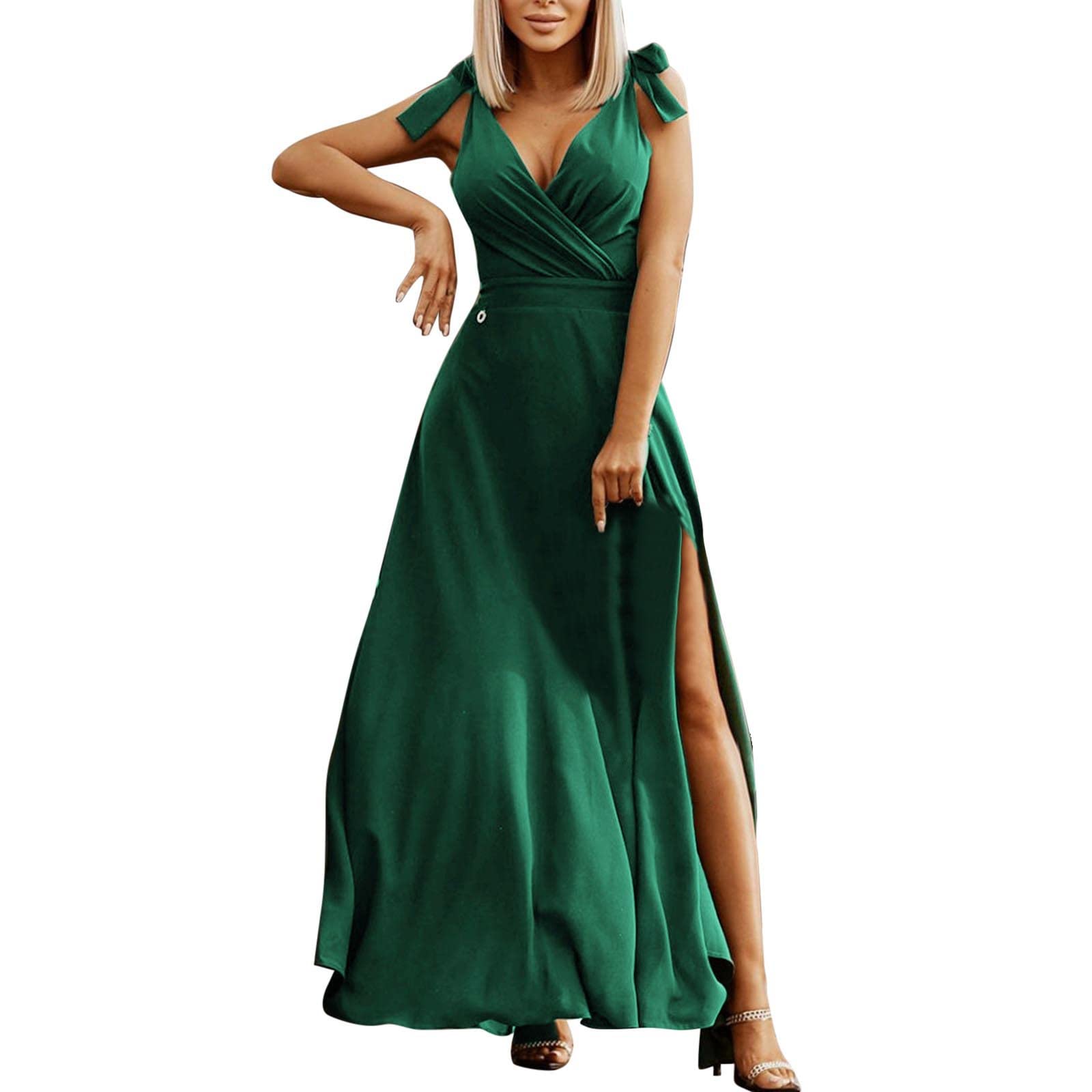 2022 Women's Sexy V-Neck Sleeveless Sun Dress - Summer Party Maxi Dress with High Slit | Beach Vacation, Date Night & Outdoor Events