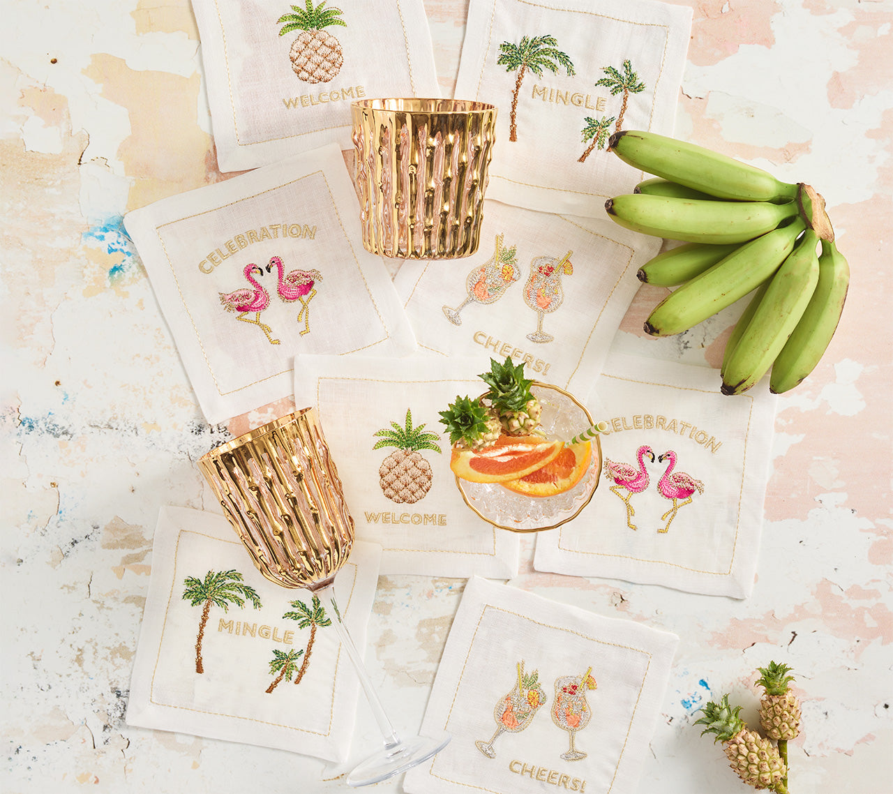 Premium White & Multicolor Cocktail Napkins - Set of 8 Elegant Drink Coasters in Gift Box - Perfect for Parties, Weddings & Home Entertaining