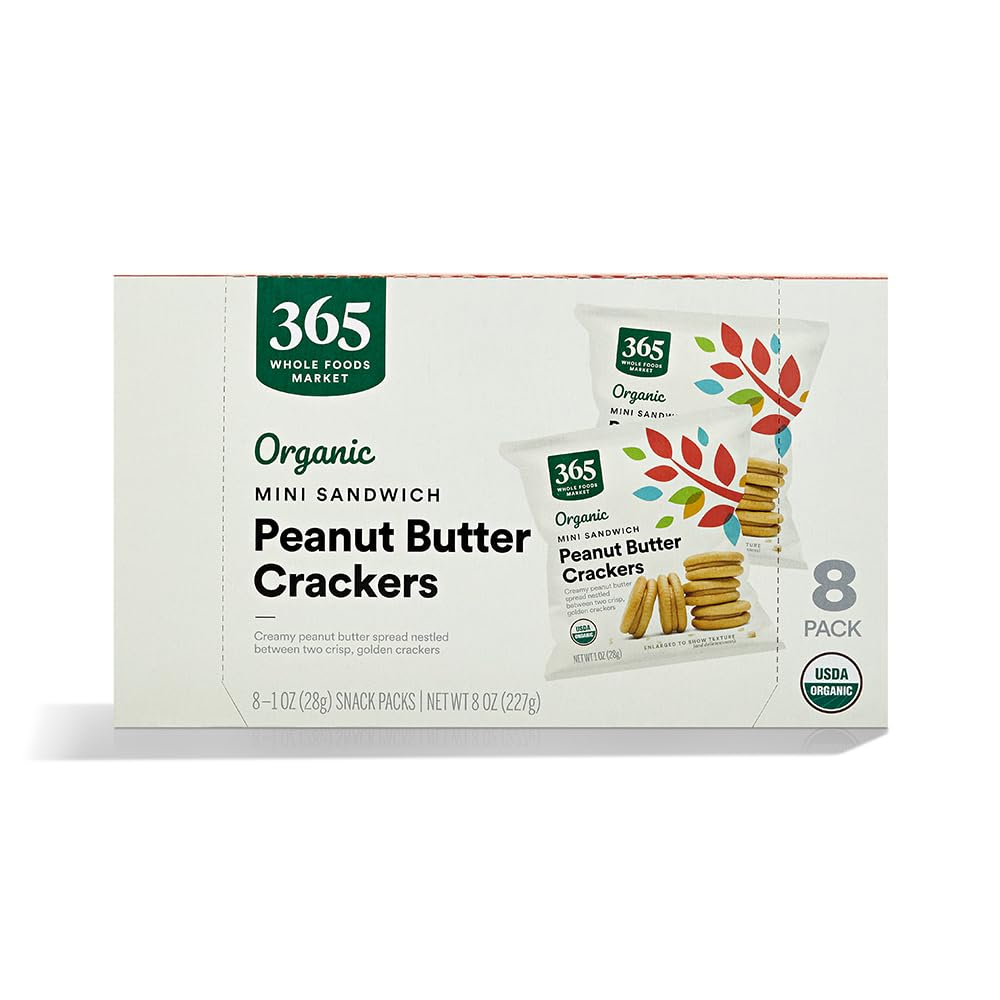 365 by Whole Foods Market Organic Mini Peanut Butter Sandwich Crackers - 8 Pack (1oz Each) | Gluten-Free Snacks for Kids Lunch, Office & Travel | Healthy On-The-Go Treats