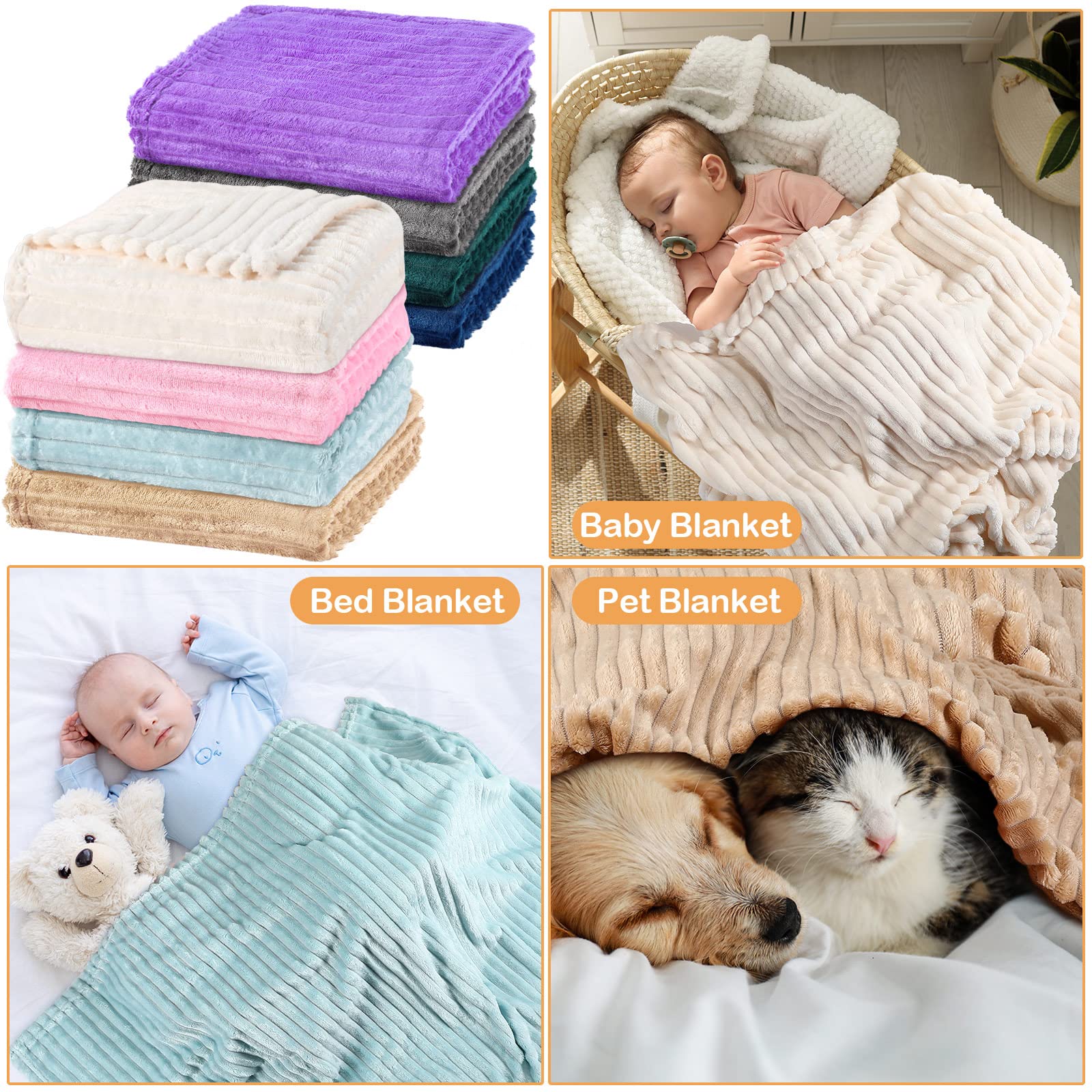8-Piece Soft Flannel Fleece Baby Blankets for Toddlers - 30
