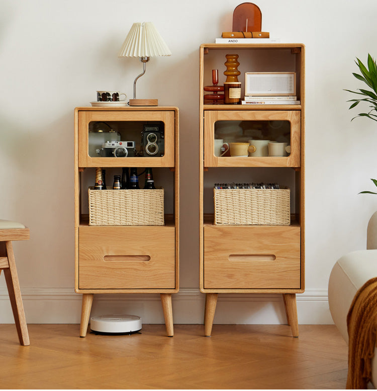 Solid Oak Wood Glass Display Cabinet - Elegant Sideboard for Living Room, Dining Room & Office Storage | Perfect for Showcasing China, Books & Decor