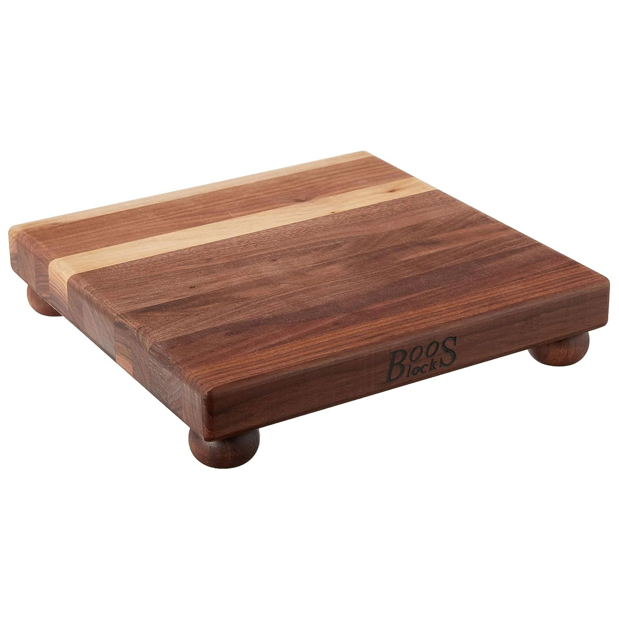 John Boos B Series 12x12 Inch Walnut Wood Cutting Board with Feet - Premium Square Kitchen Chopping Block for Meat, Vegetables & Fruits - Ideal for Home Cooks & Professional Chefs