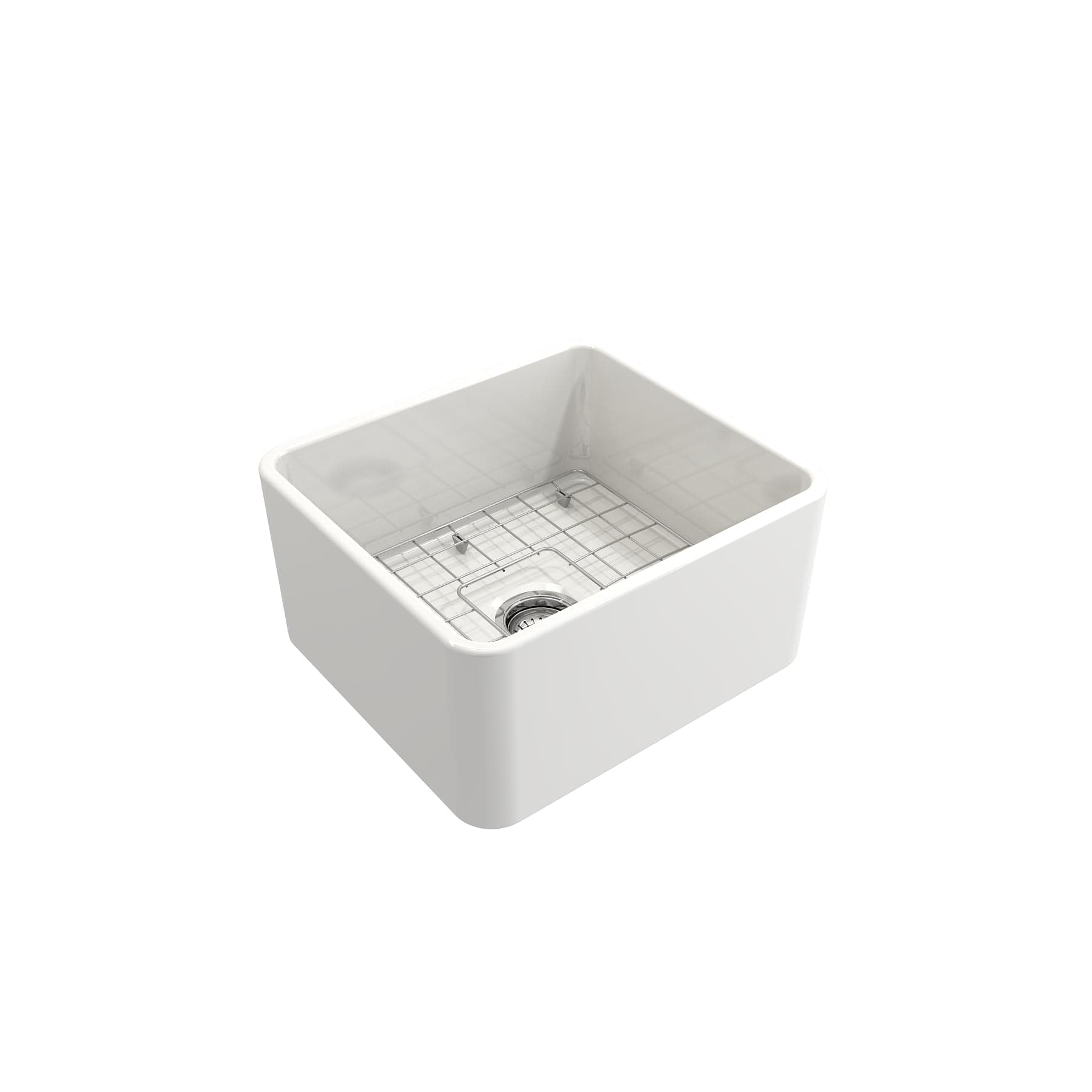 BOCCHI CLASSICO 20 Fireclay Farmhouse Single Bowl Kitchen Sink with Protective Bottom Grid and Strainer